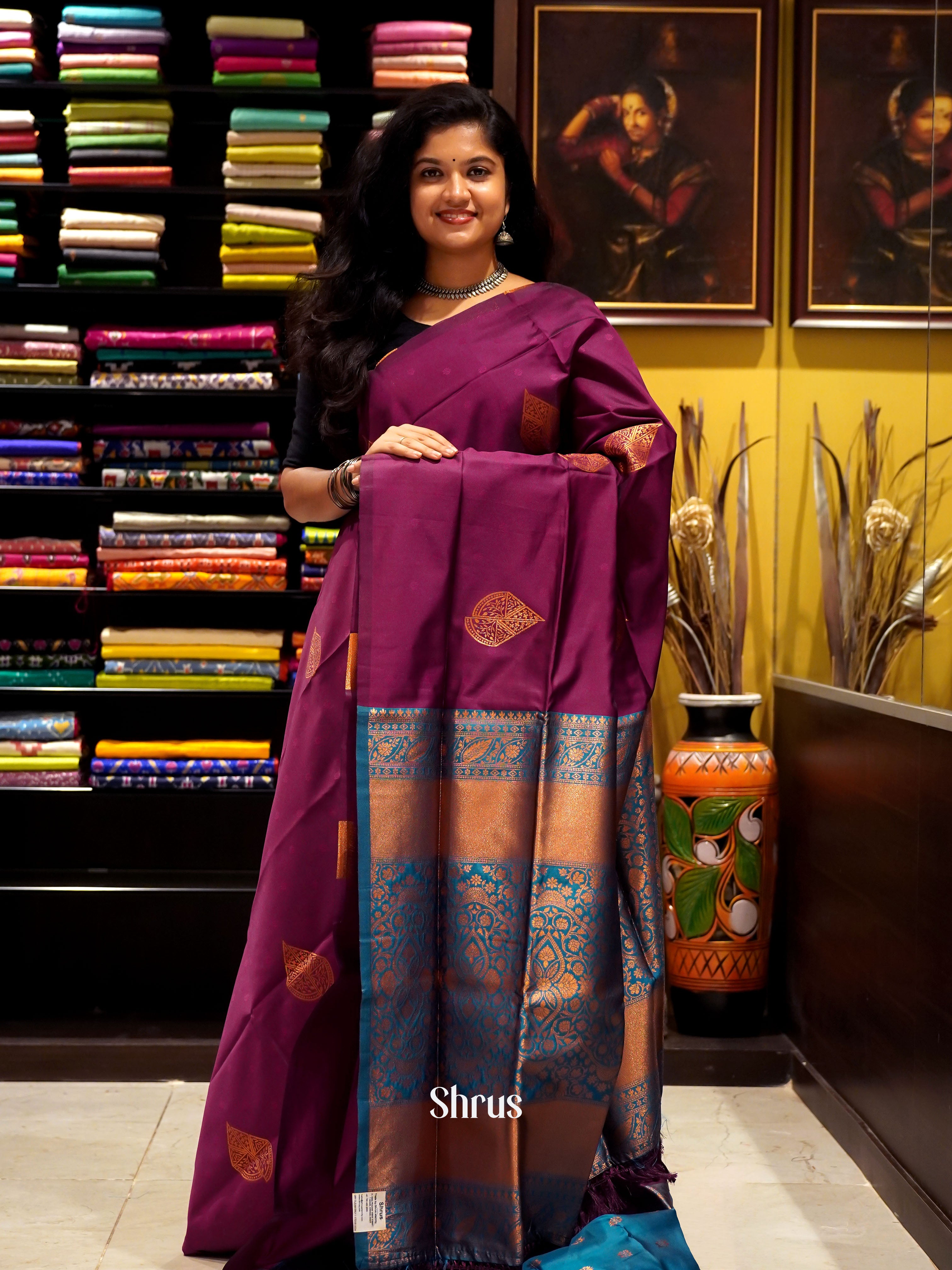 Majenta Pink And Blue- Semi Soft Silk Saree - Shop on ShrusEternity.com