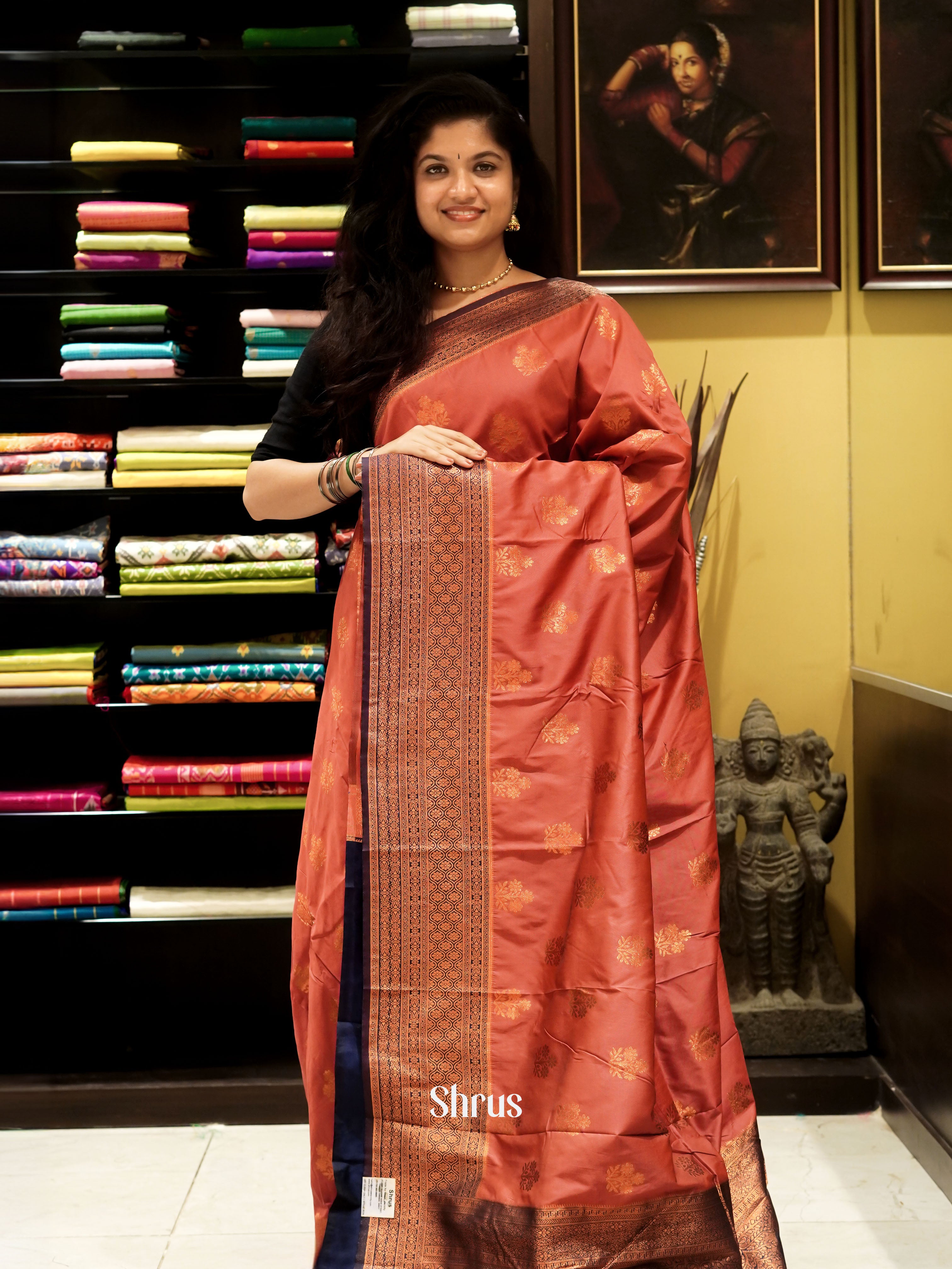 Pink And blue-Semi kanchipuram saree - Shop on ShrusEternity.com