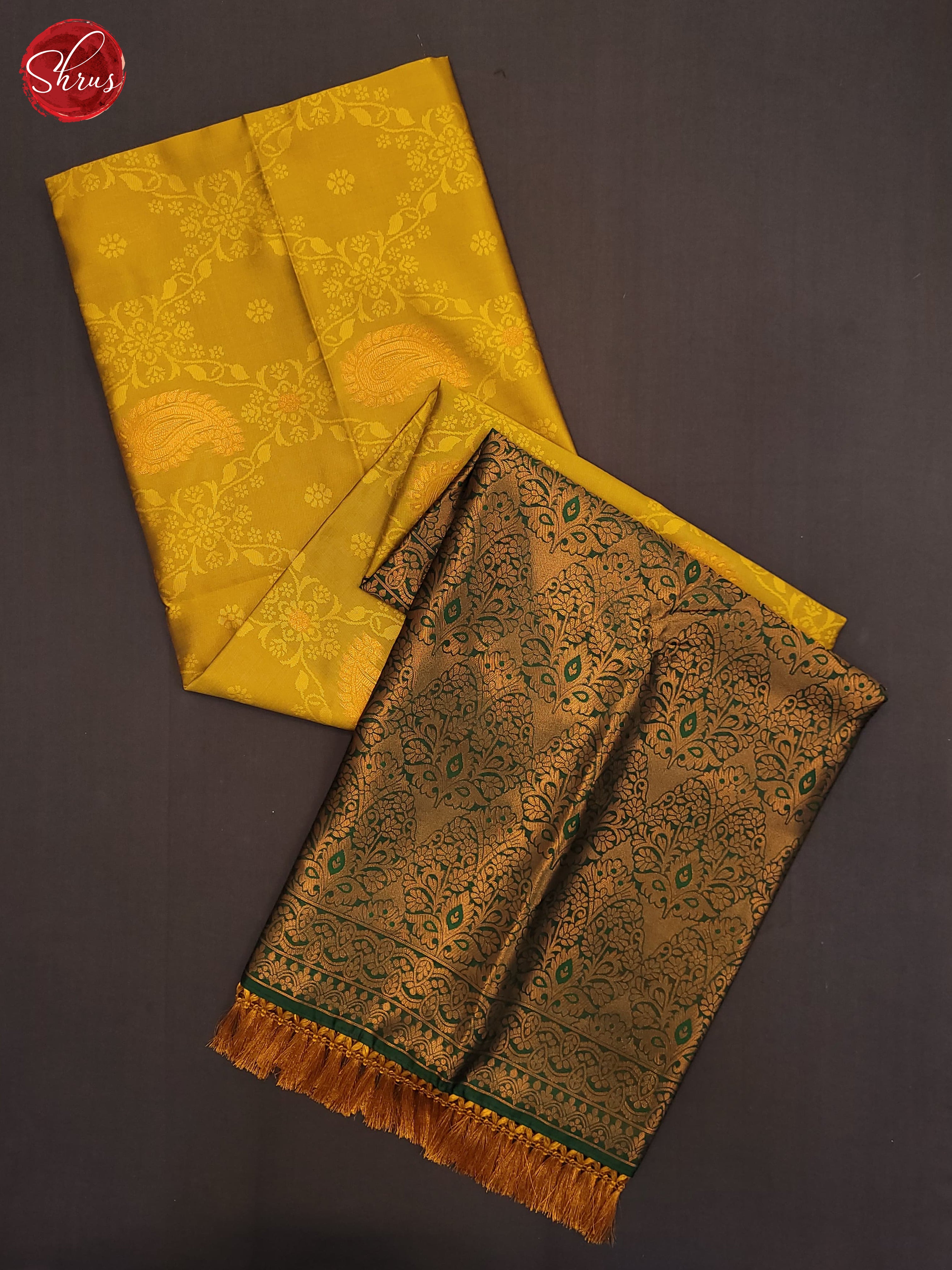 Mustard and Bottle green- Semi Soft Silk Saree - Shop on ShrusEternity.com
