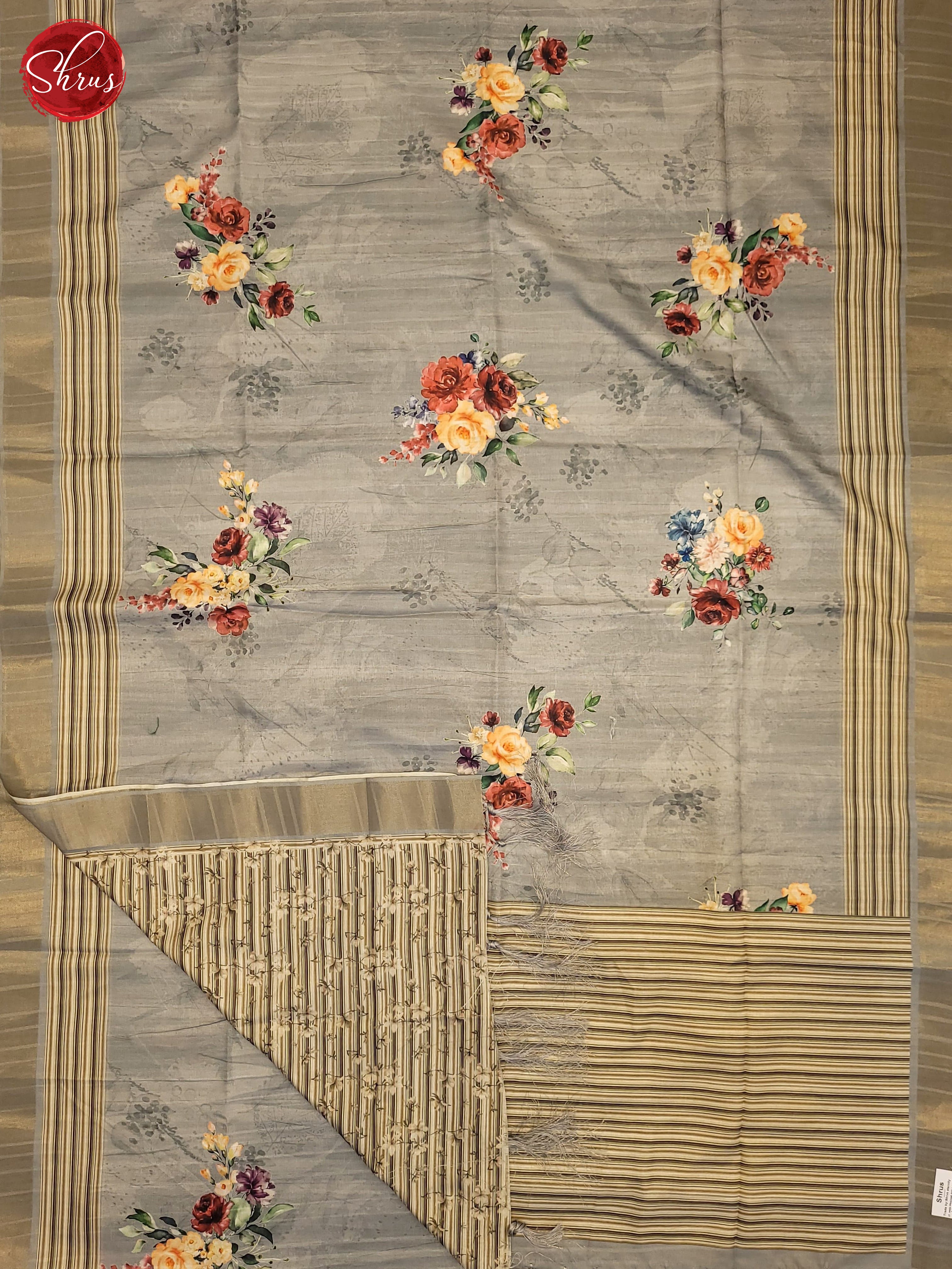 Grey & Beige - Semi Tussar Saree - Shop on ShrusEternity.com