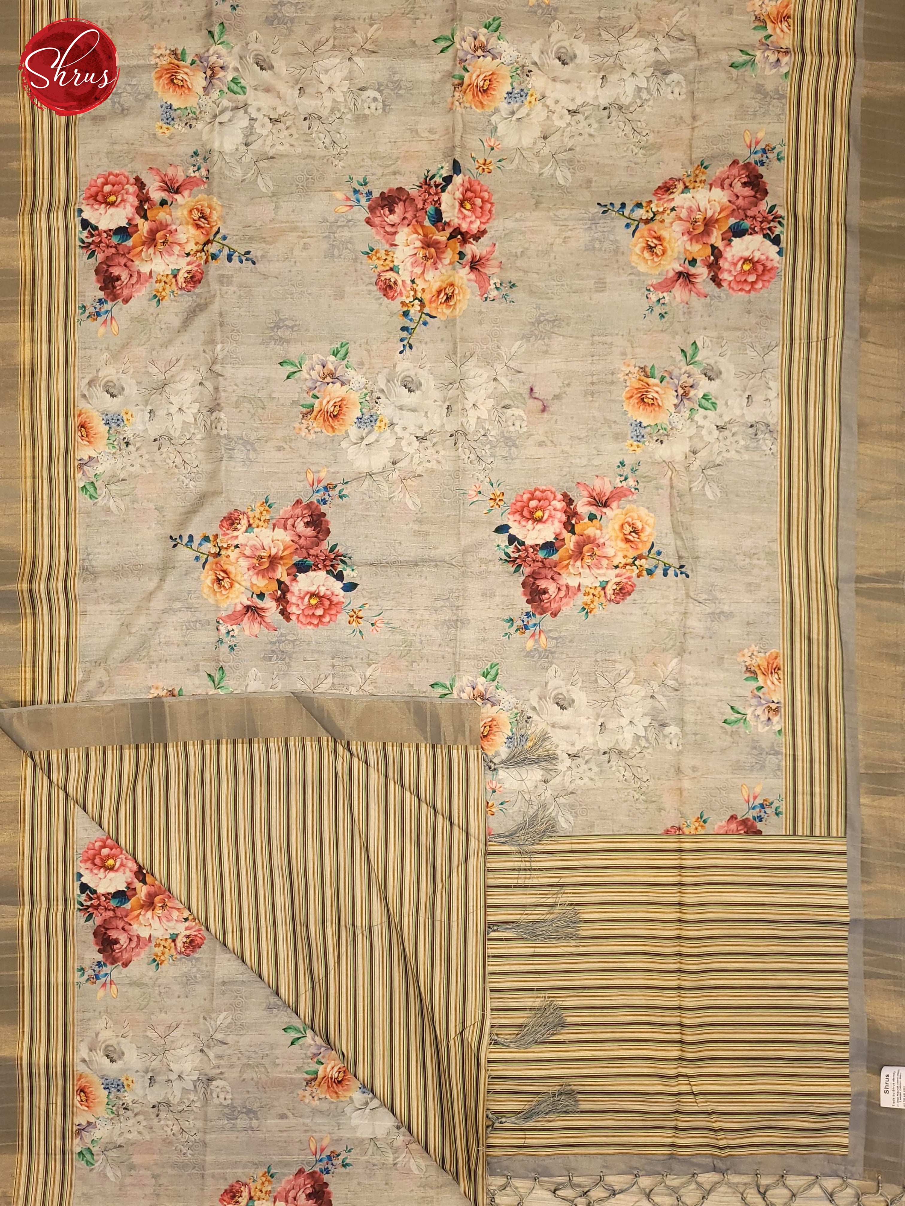 Grey & Beige - Semi Tussar Saree - Shop on ShrusEternity.com