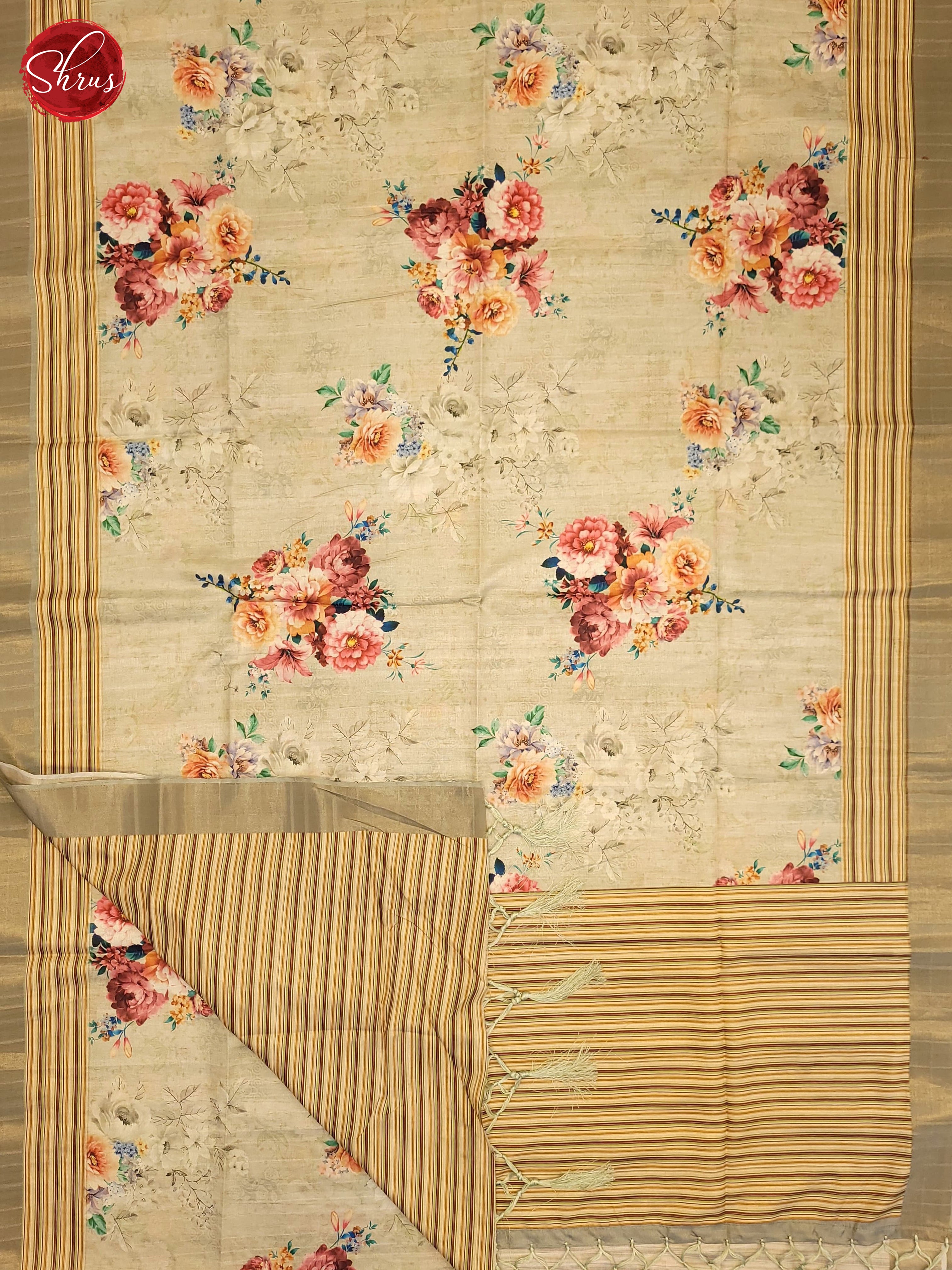 Pista & Beige - Semi Tussar Saree - Shop on ShrusEternity.com