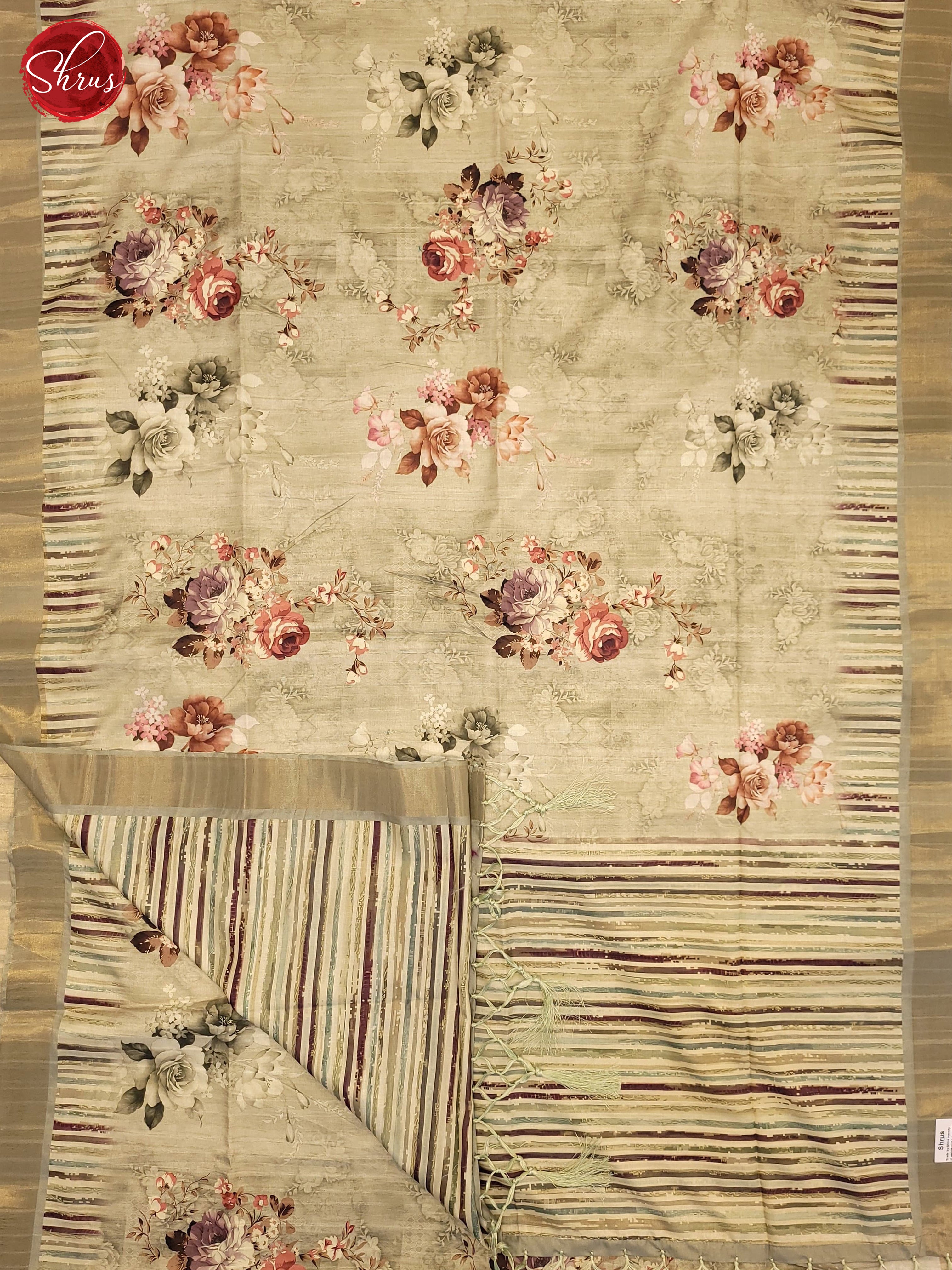 Pista & Beige- Semi Tussar Saree - Shop on ShrusEternity.com