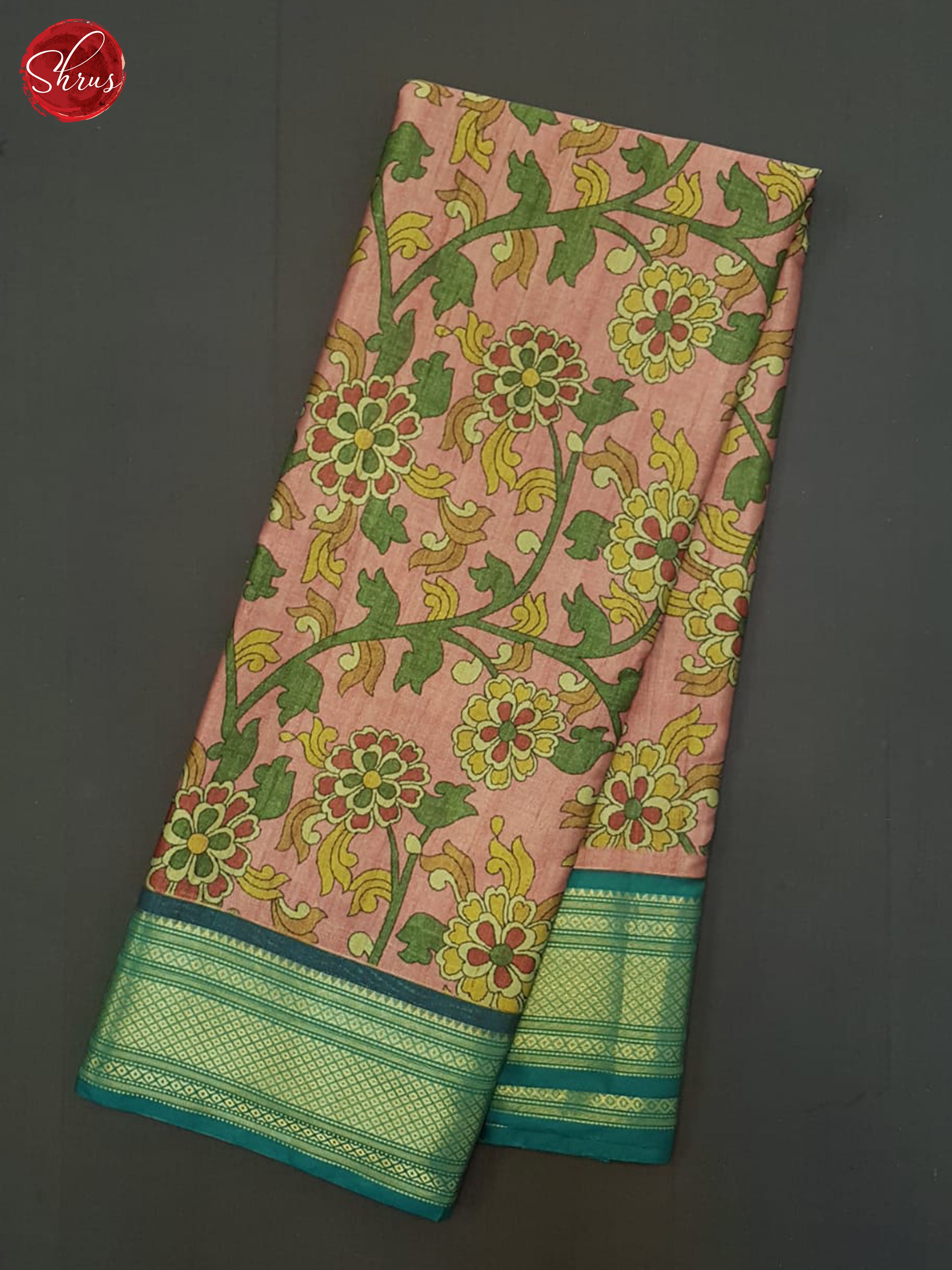 Dusty Pink & Green - Semi Crepe Saree - Shop on ShrusEternity.com