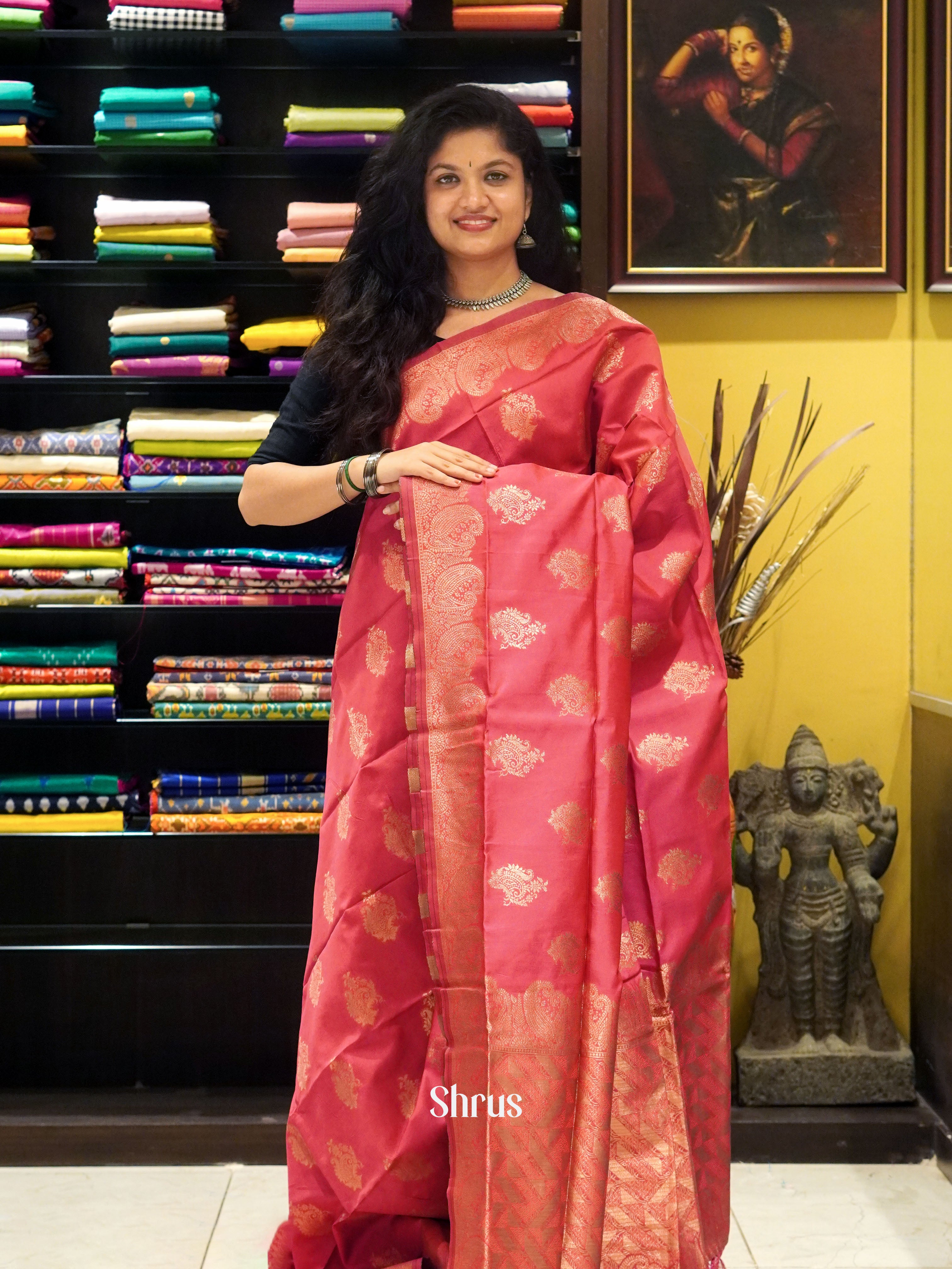 Pinkk(single tone)-Semi soft silk saree - Shop on ShrusEternity.com