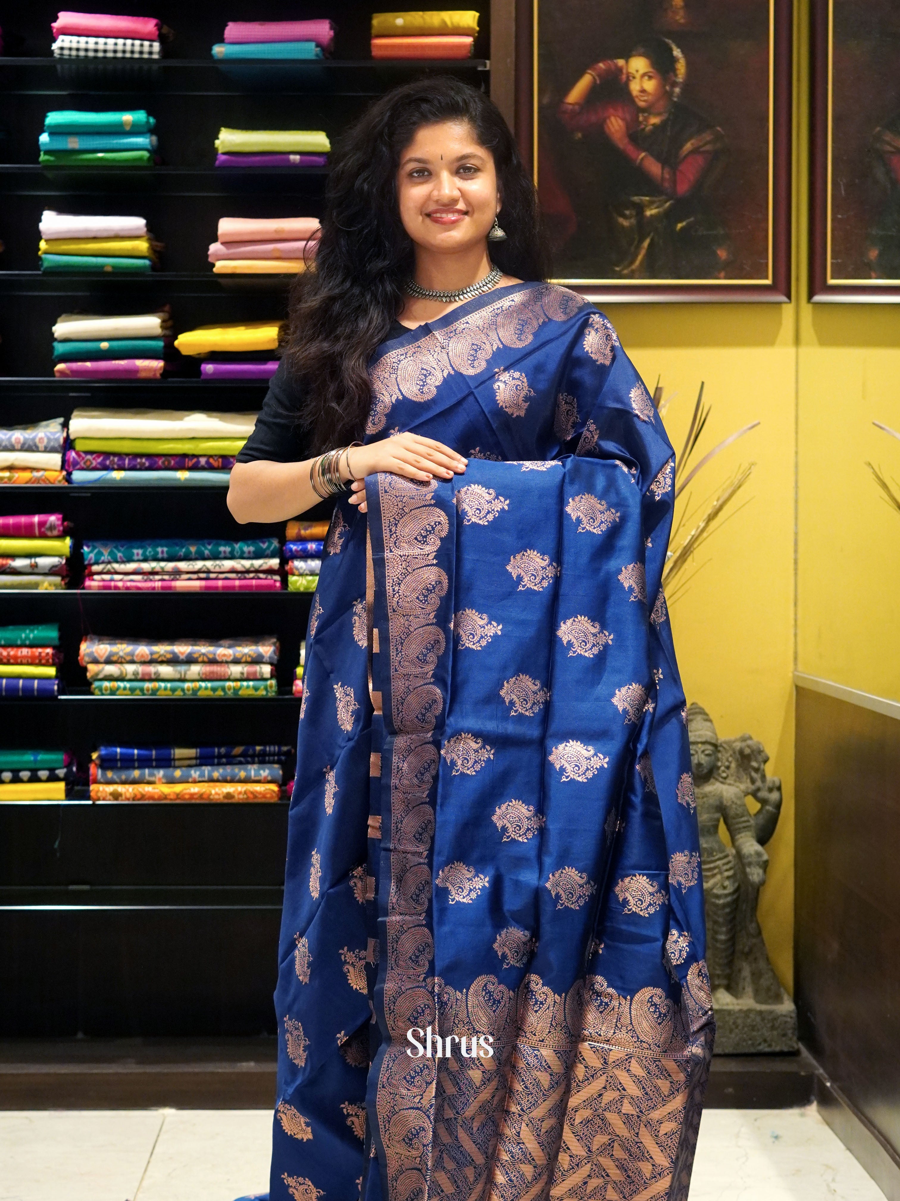 Blue(Single Tone) -Semi Soft silk Saree - Shop on ShrusEternity.com