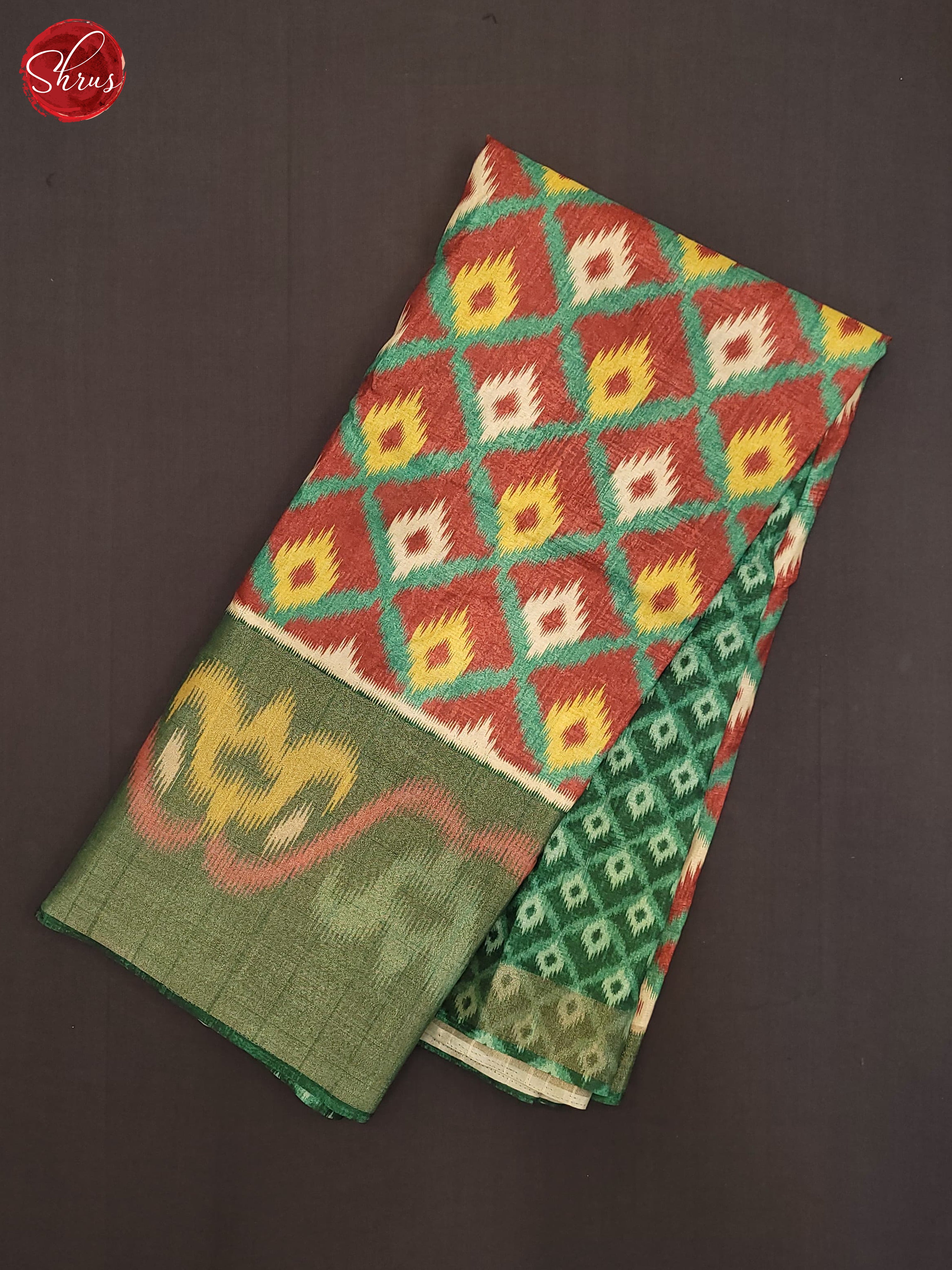 Red & Green - Semi Pochampally Saree - Shop on ShrusEternity.com