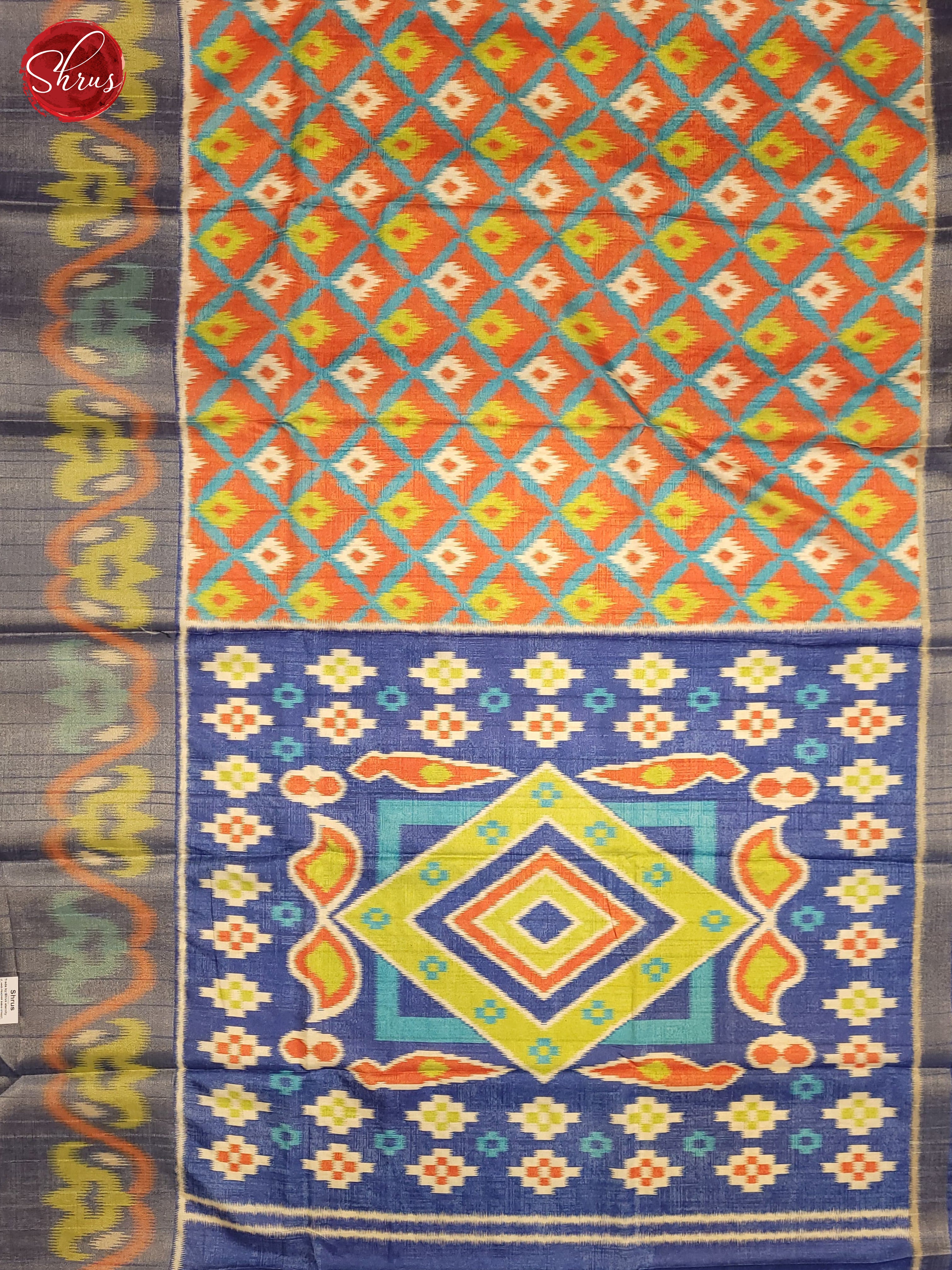 Orange & Blue - Semi Pochampally Saree - Shop on ShrusEternity.com