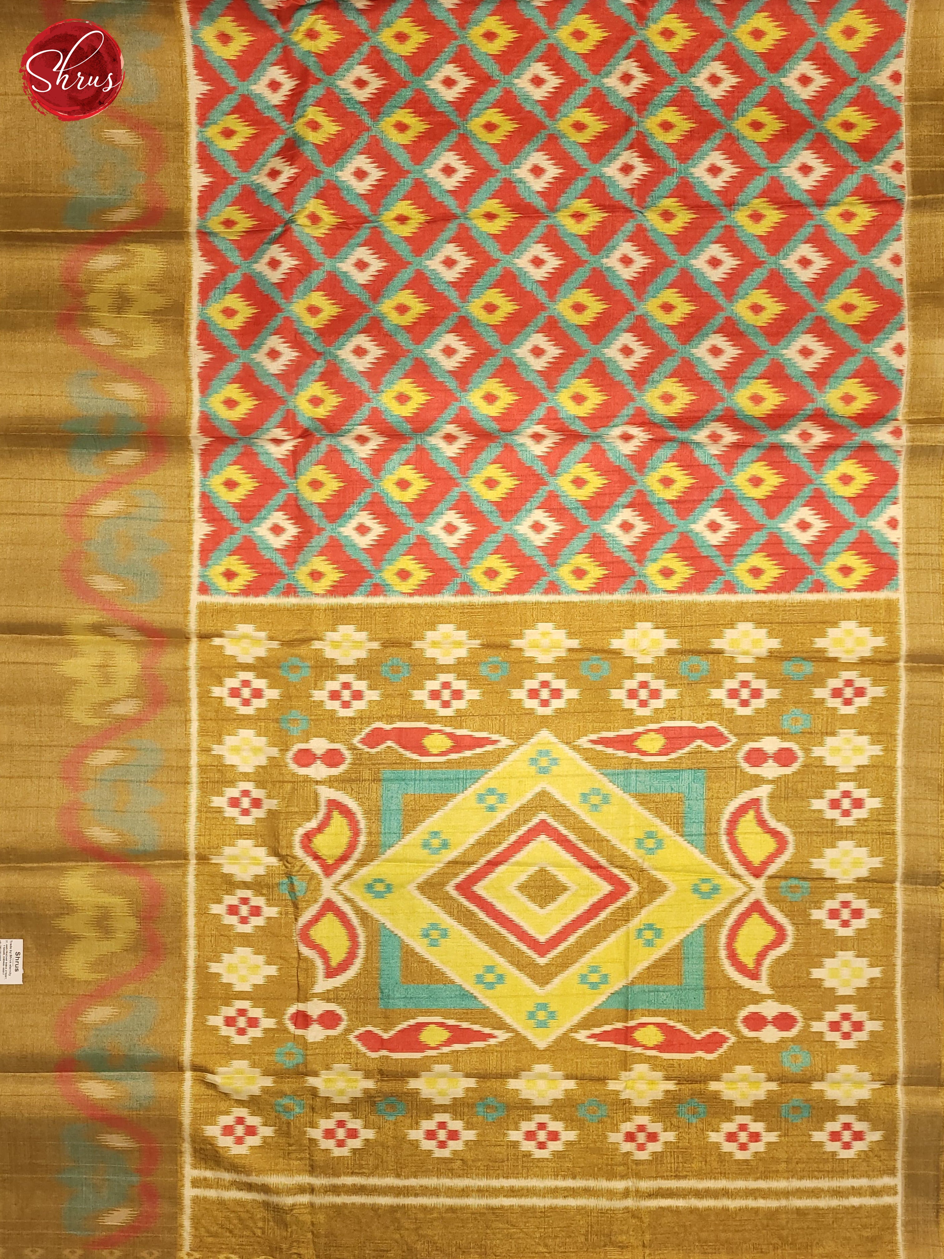 Peachish Pink & Elachi Green- Semi Pochampally Saree - Shop on ShrusEternity.com