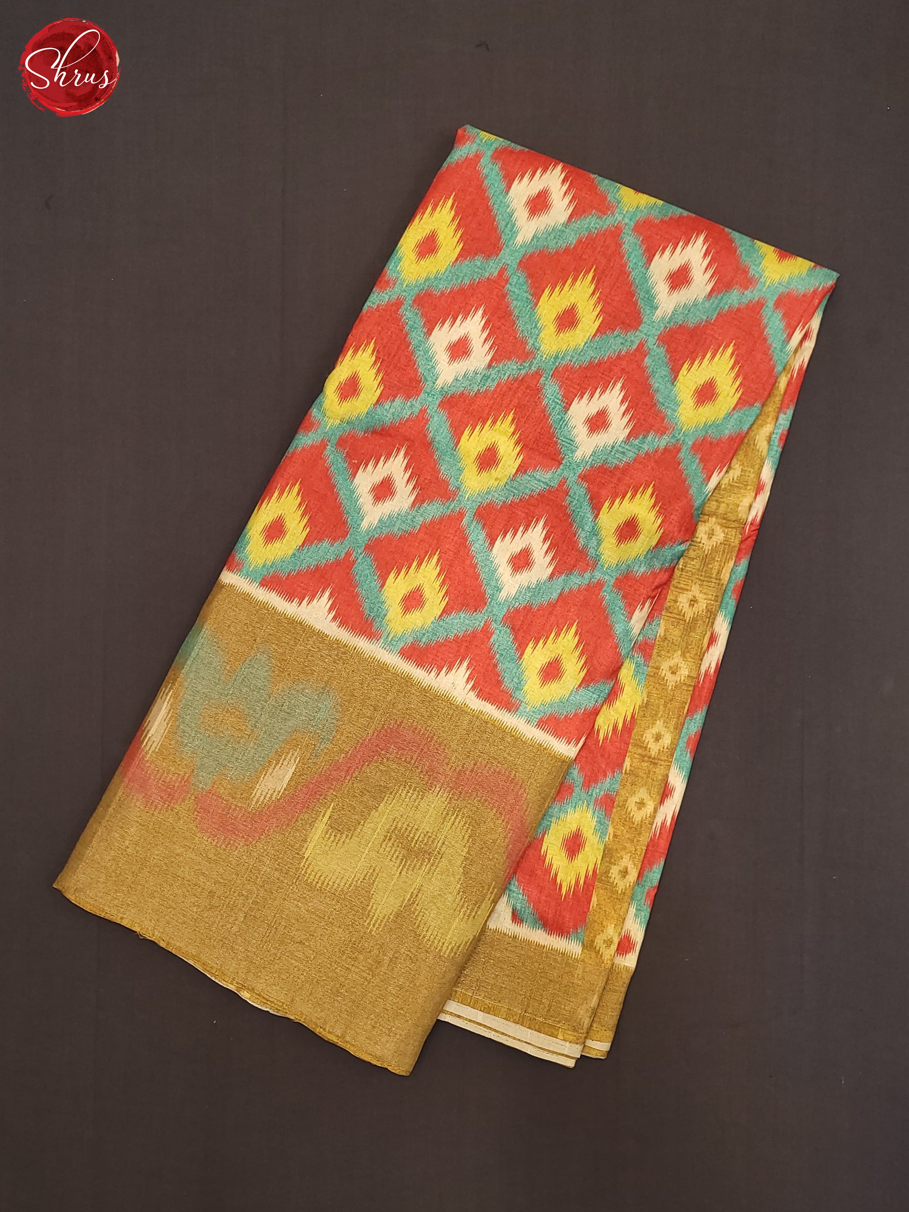 Peachish Pink & Elachi Green- Semi Pochampally Saree - Shop on ShrusEternity.com