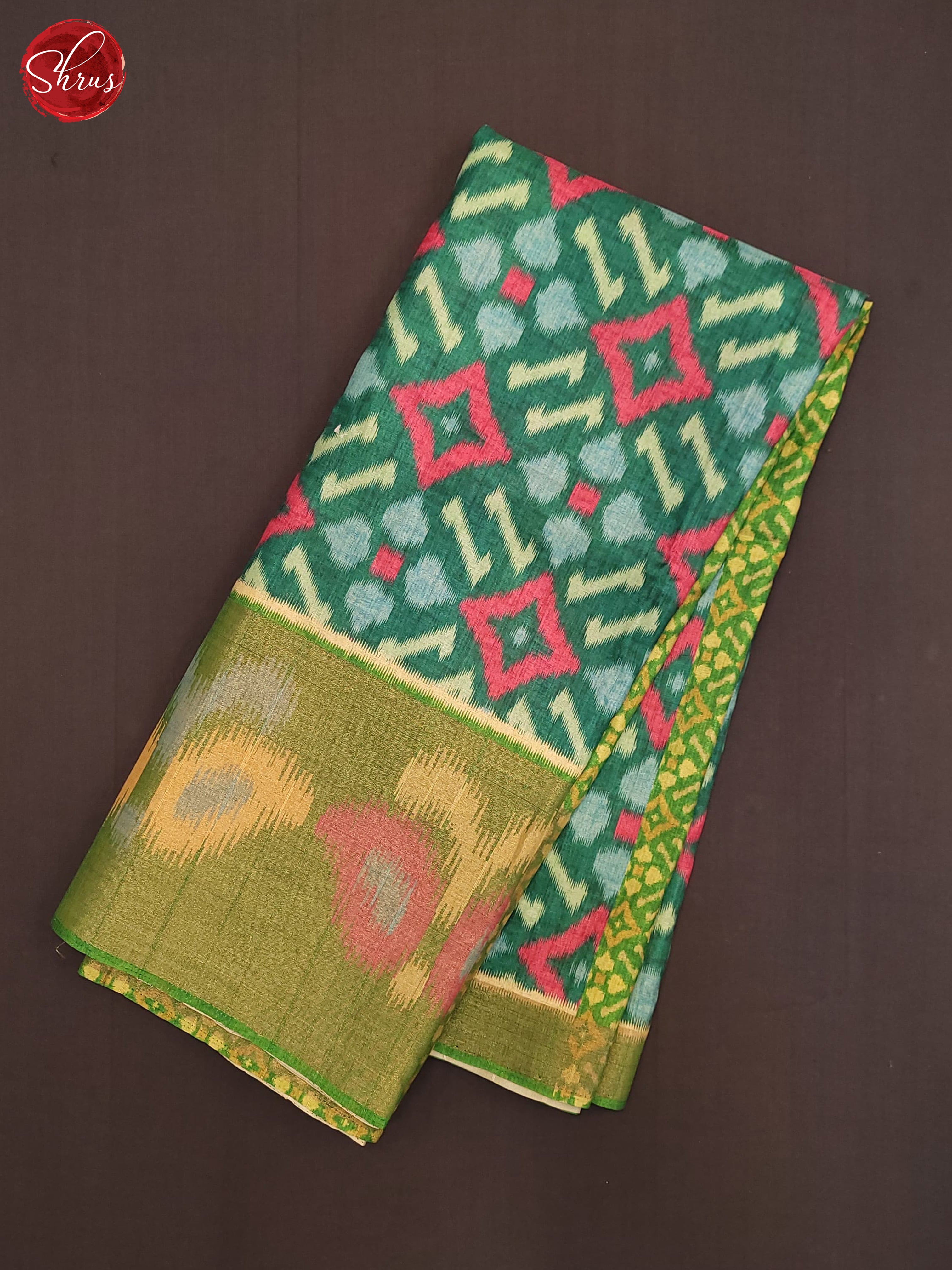 Dark Green & Green- Semi Pochampally Saree - Shop on ShrusEternity.com