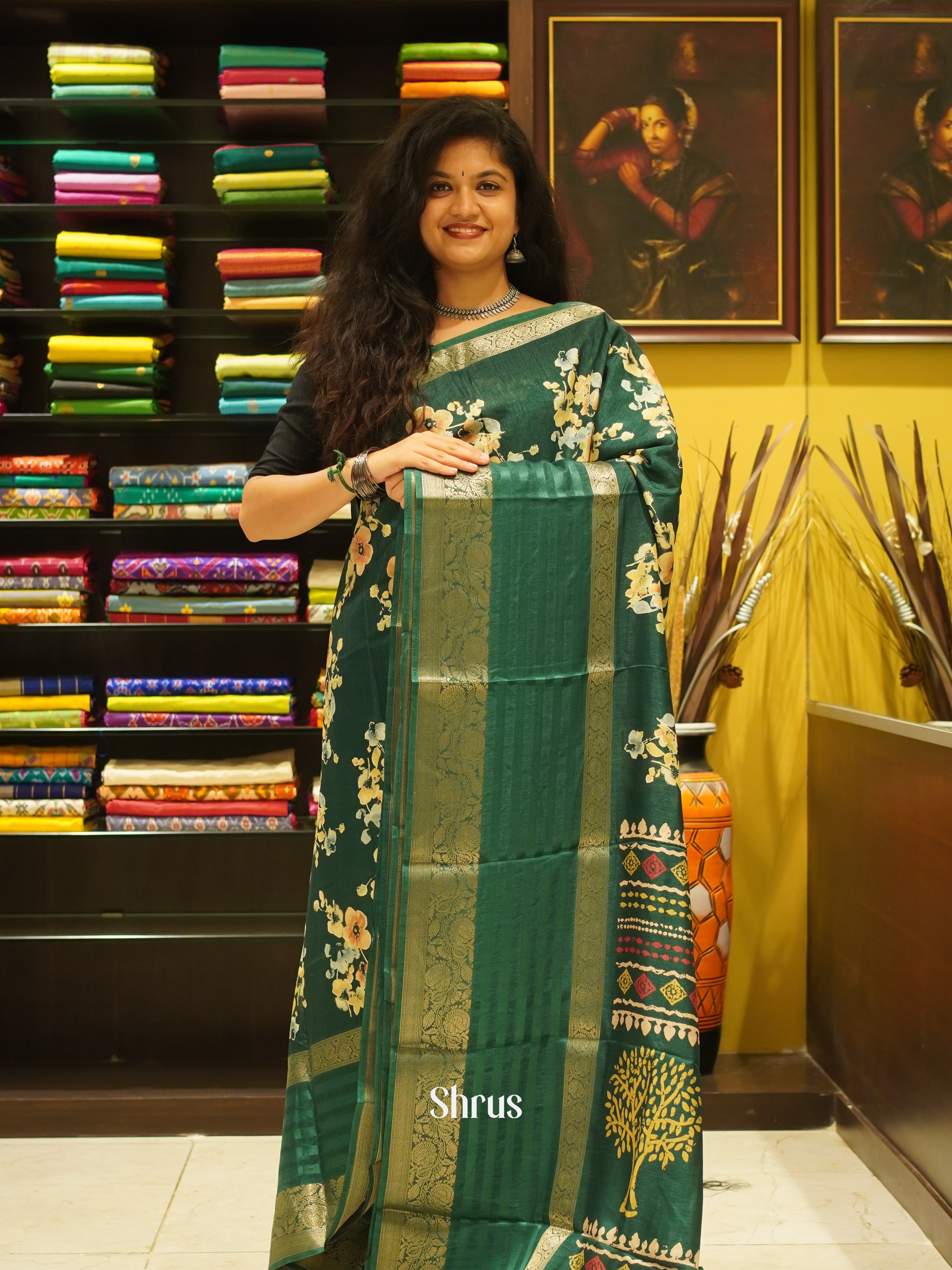 Green - Semi Crepe Saree - Shop on ShrusEternity.com