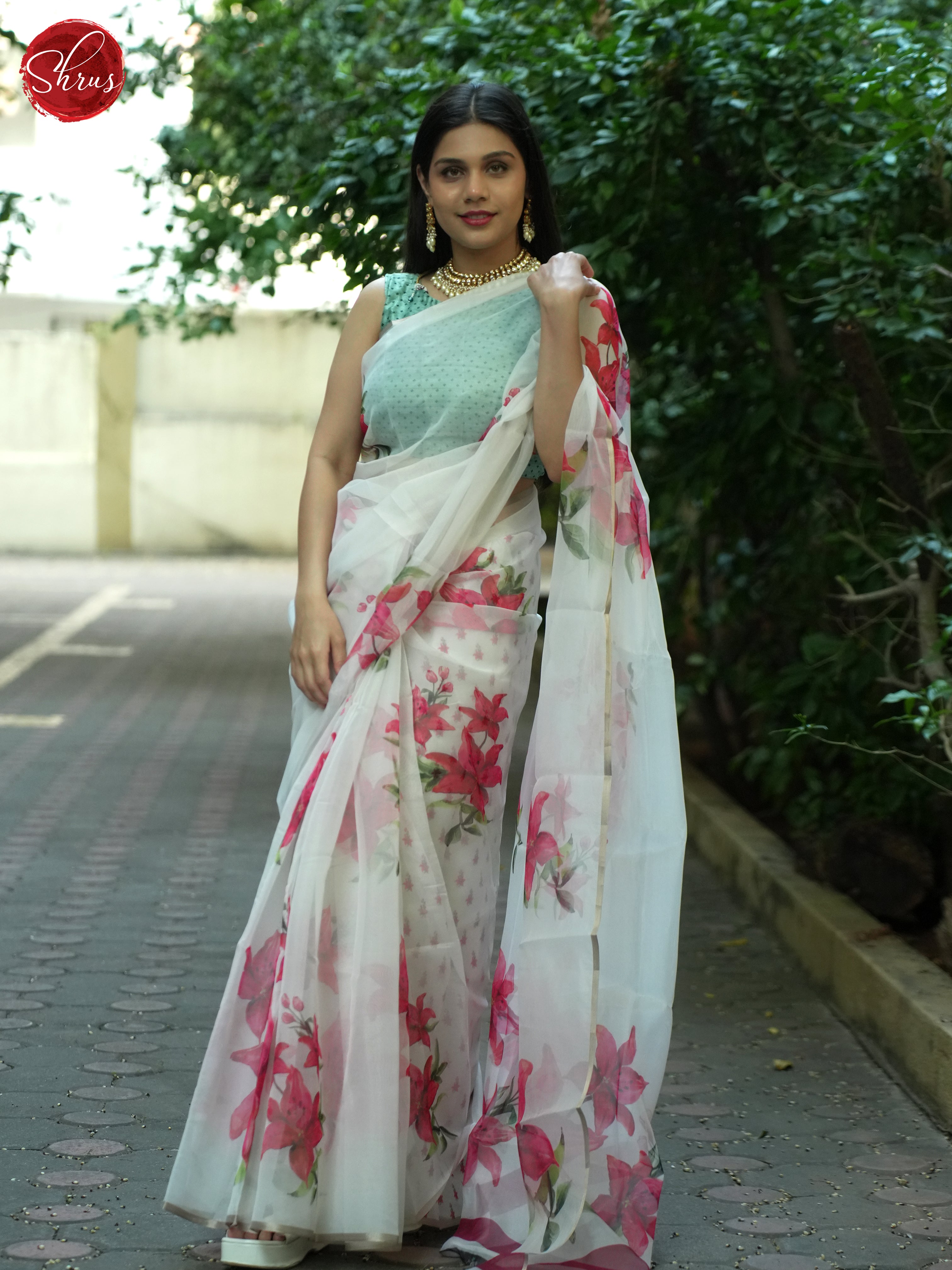 Cream(Single tone)-Semi Organza Saree - Shop on ShrusEternity.com