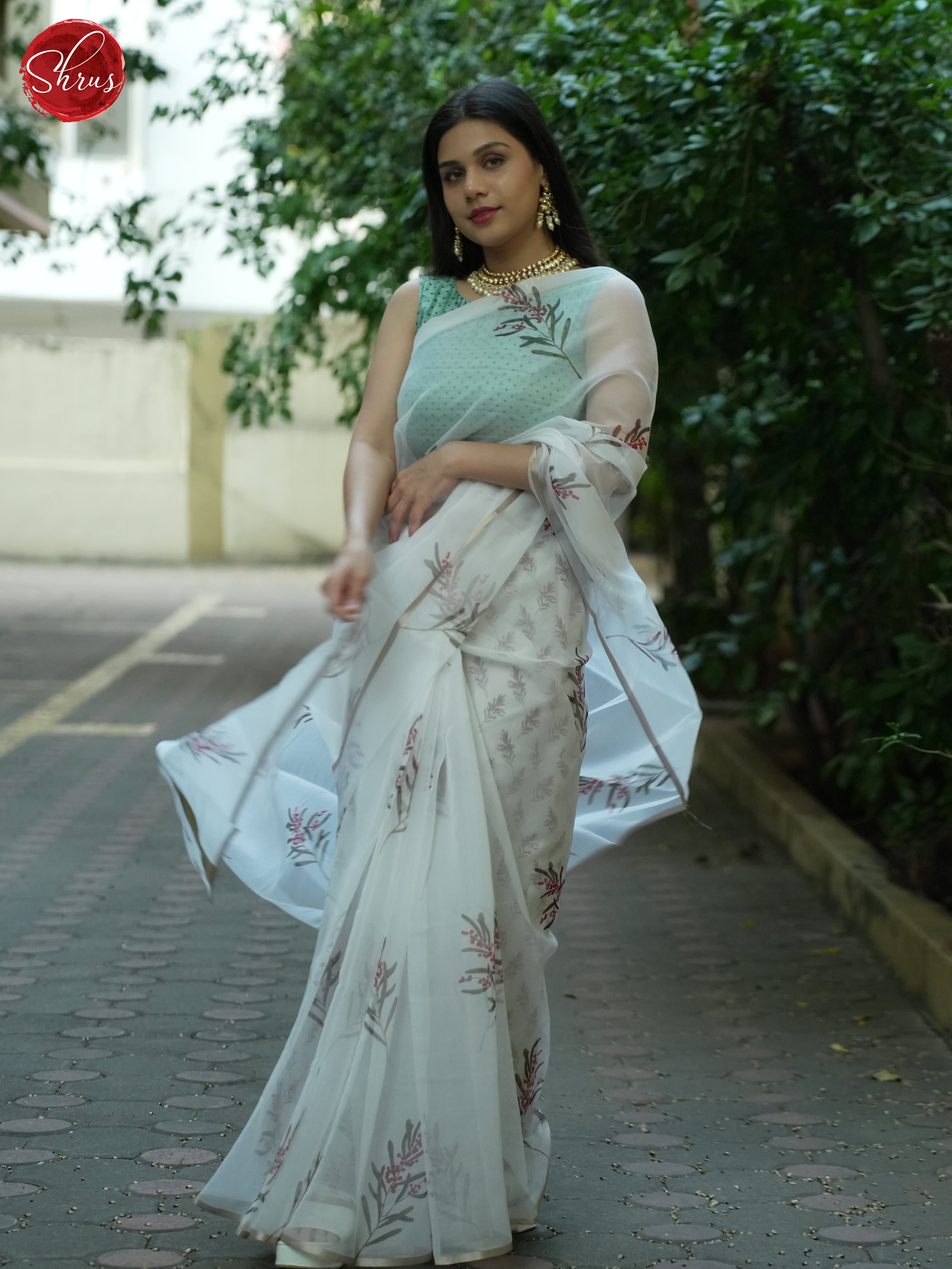 Cream(Single tone)-Semi Organza Saree - Shop on ShrusEternity.com