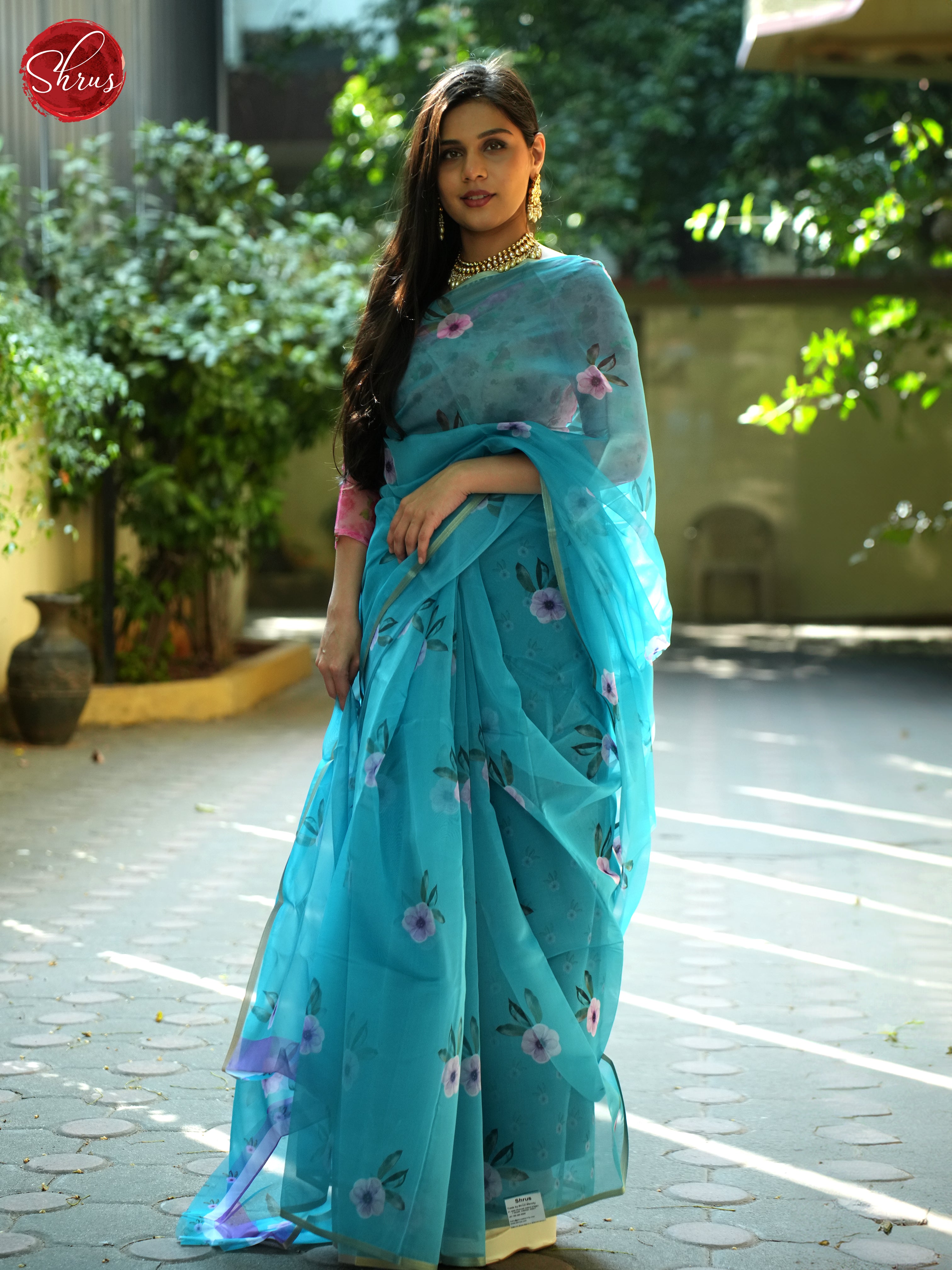 Teal Blue(Singe tone)-Semi Organza saree - Shop on ShrusEternity.com