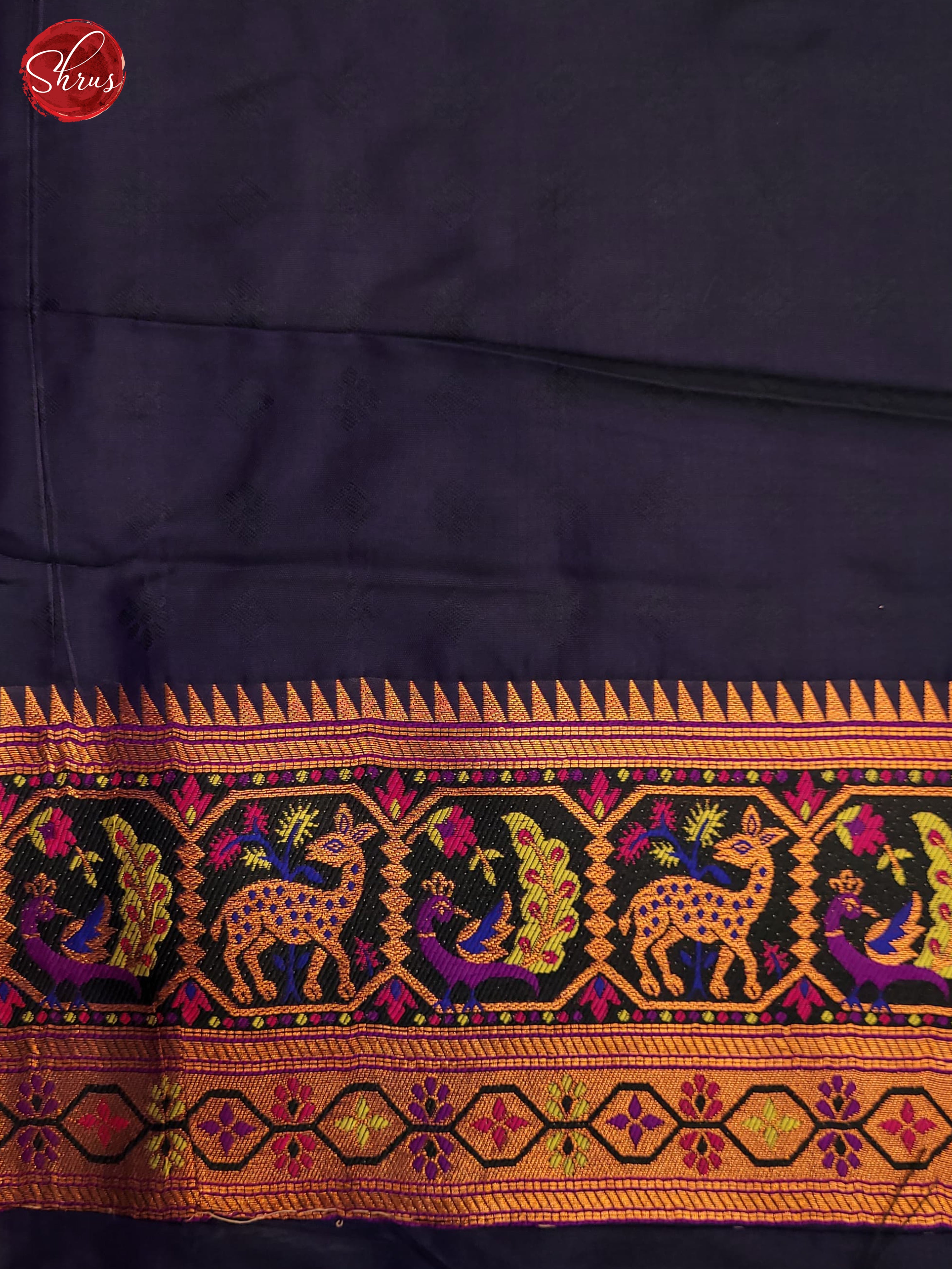 Navy Blue(Single Tone)- Semi Kanchipuram Saree - Shop on ShrusEternity.com