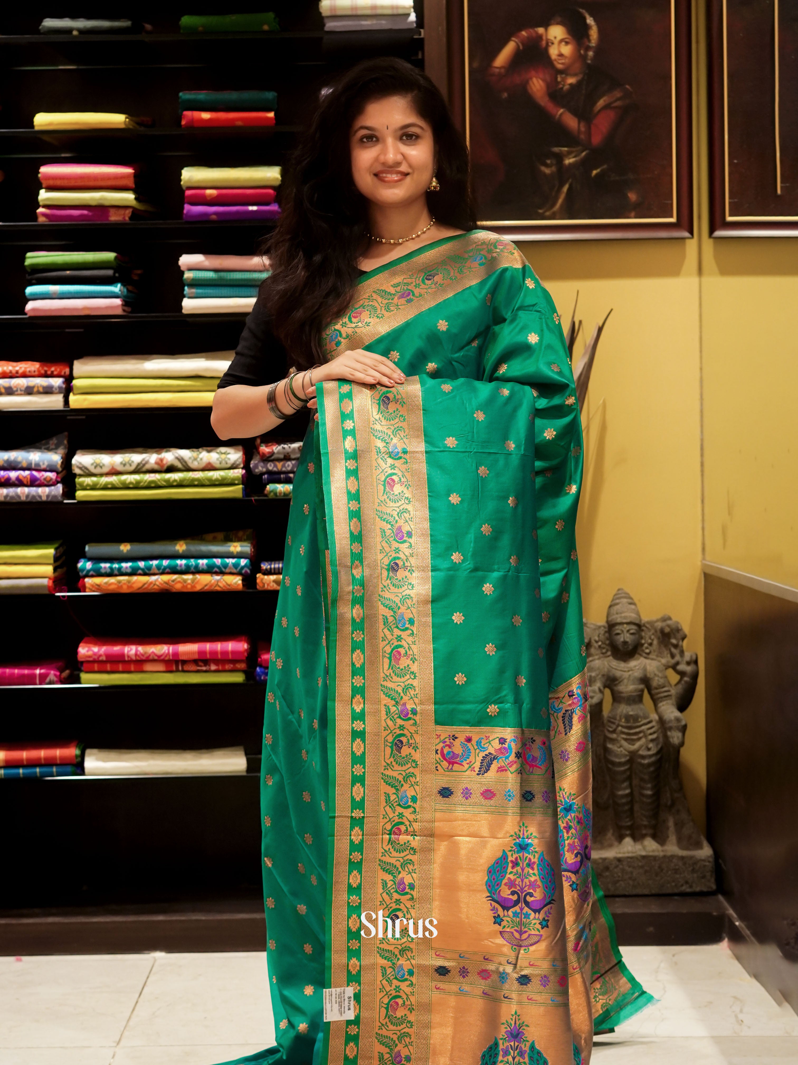 Green(single tone) - Semi kanchipuram saree - Shop on ShrusEternity.com