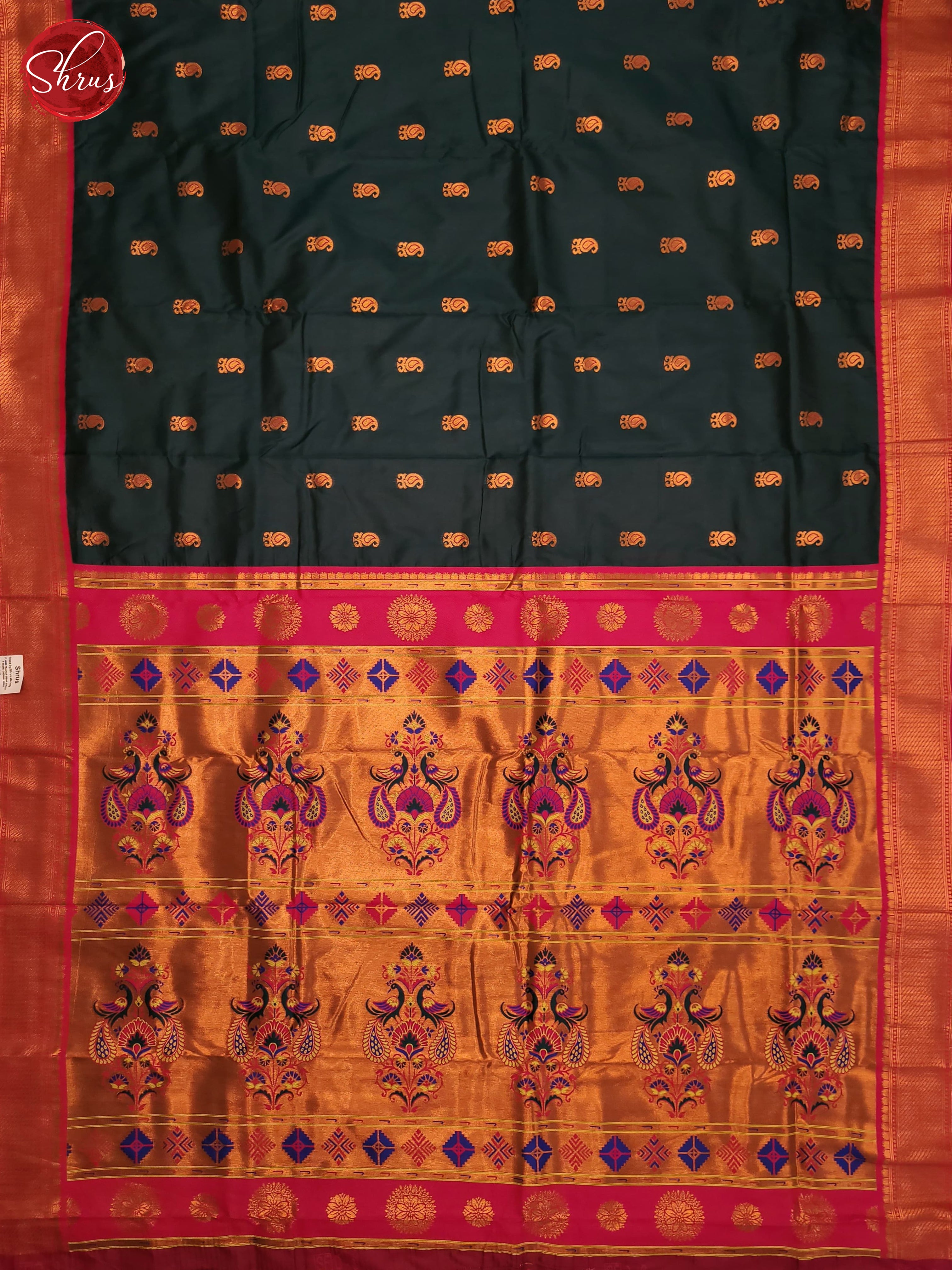 Peacock Blue & Pink - Semi Kanchipuram Saree - Shop on ShrusEternity.com