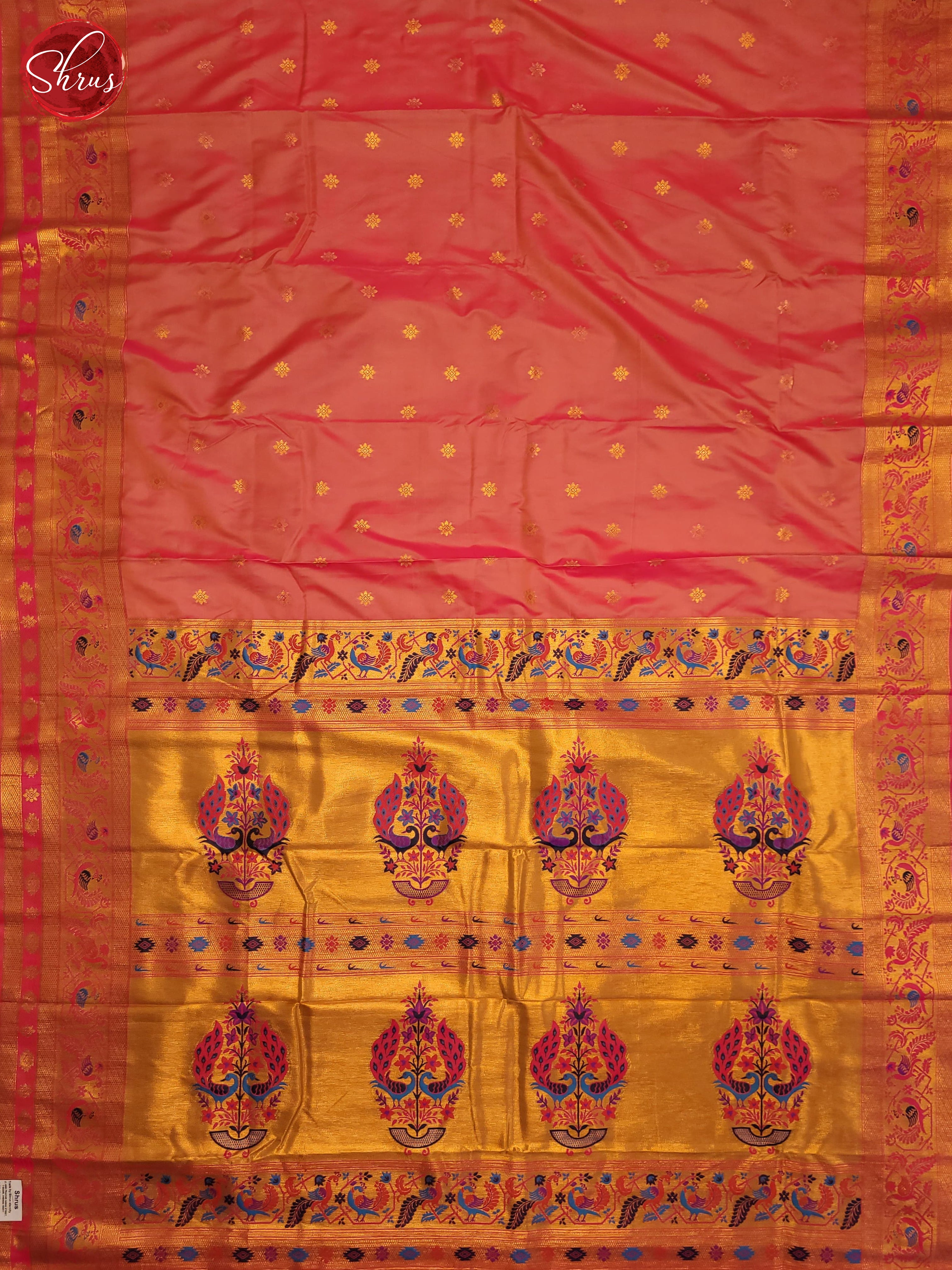 Peachish Pink (SIngle Tone)- Semi Kanchipuram Saree - Shop on ShrusEternity.com