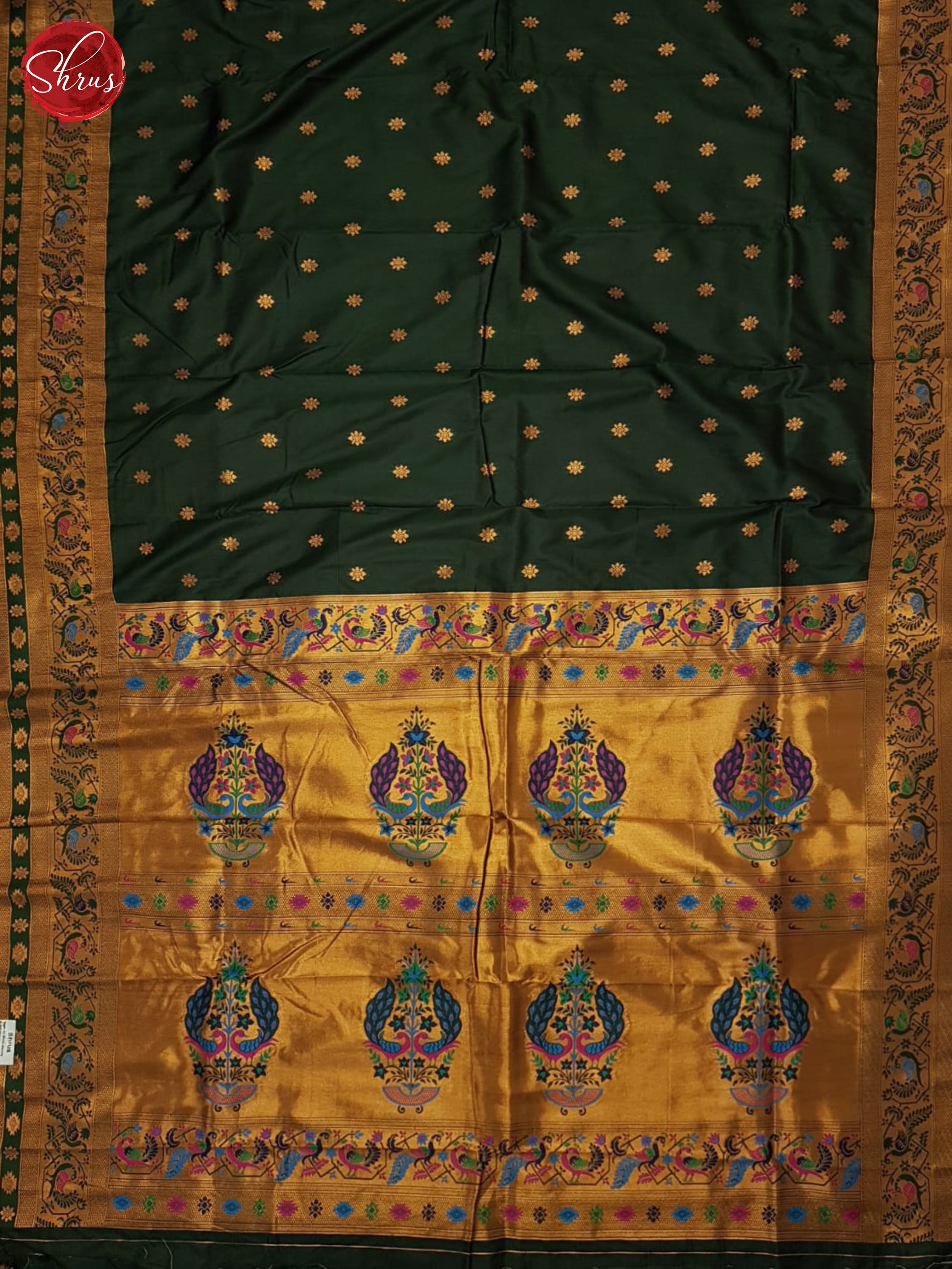 Bottle green(single tone) - Semi Kanchipuram Saree - Shop on ShrusEternity.com