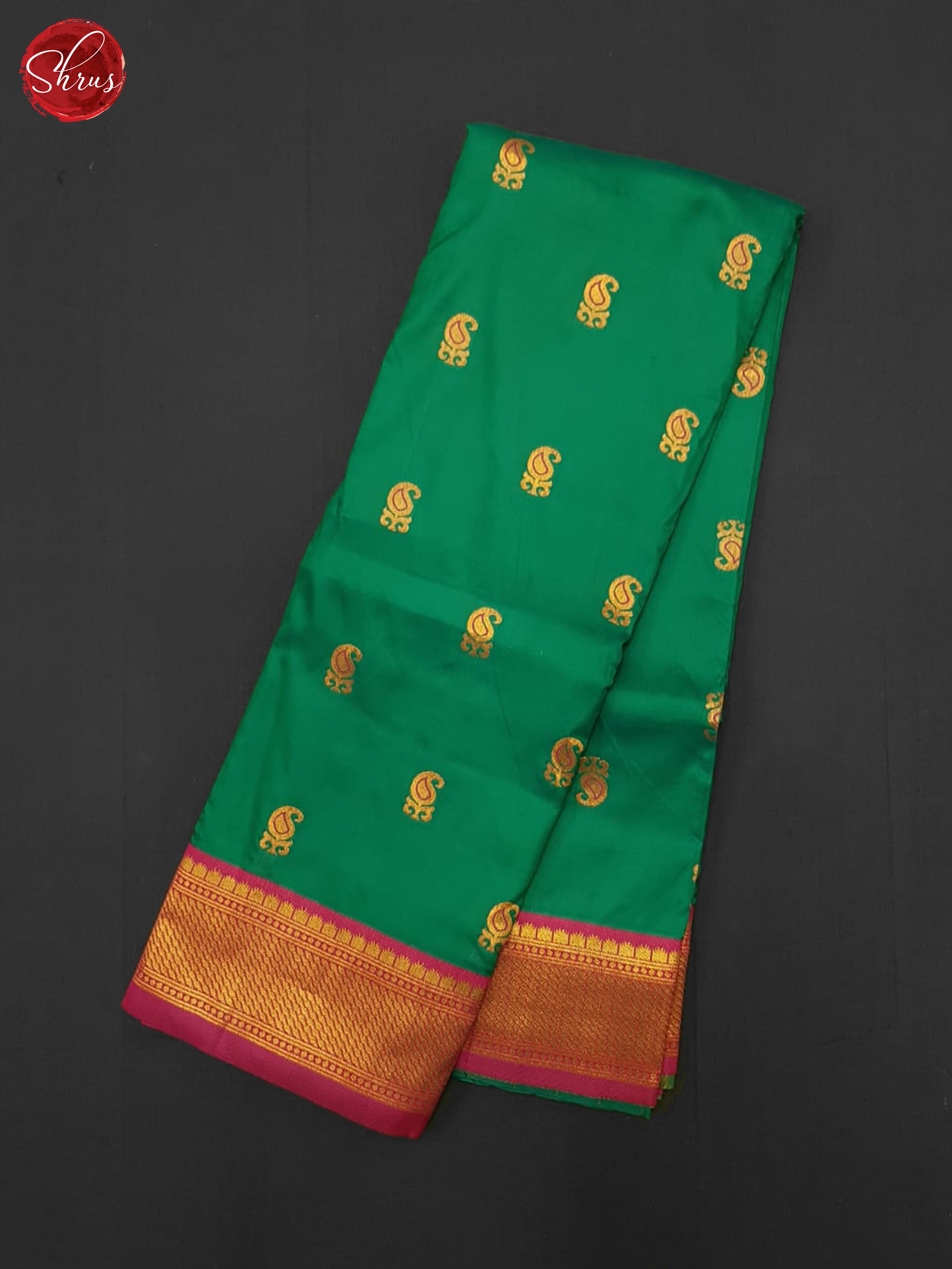 Green and Pink - Semi Kanchipuram Saree - Shop on ShrusEternity.com