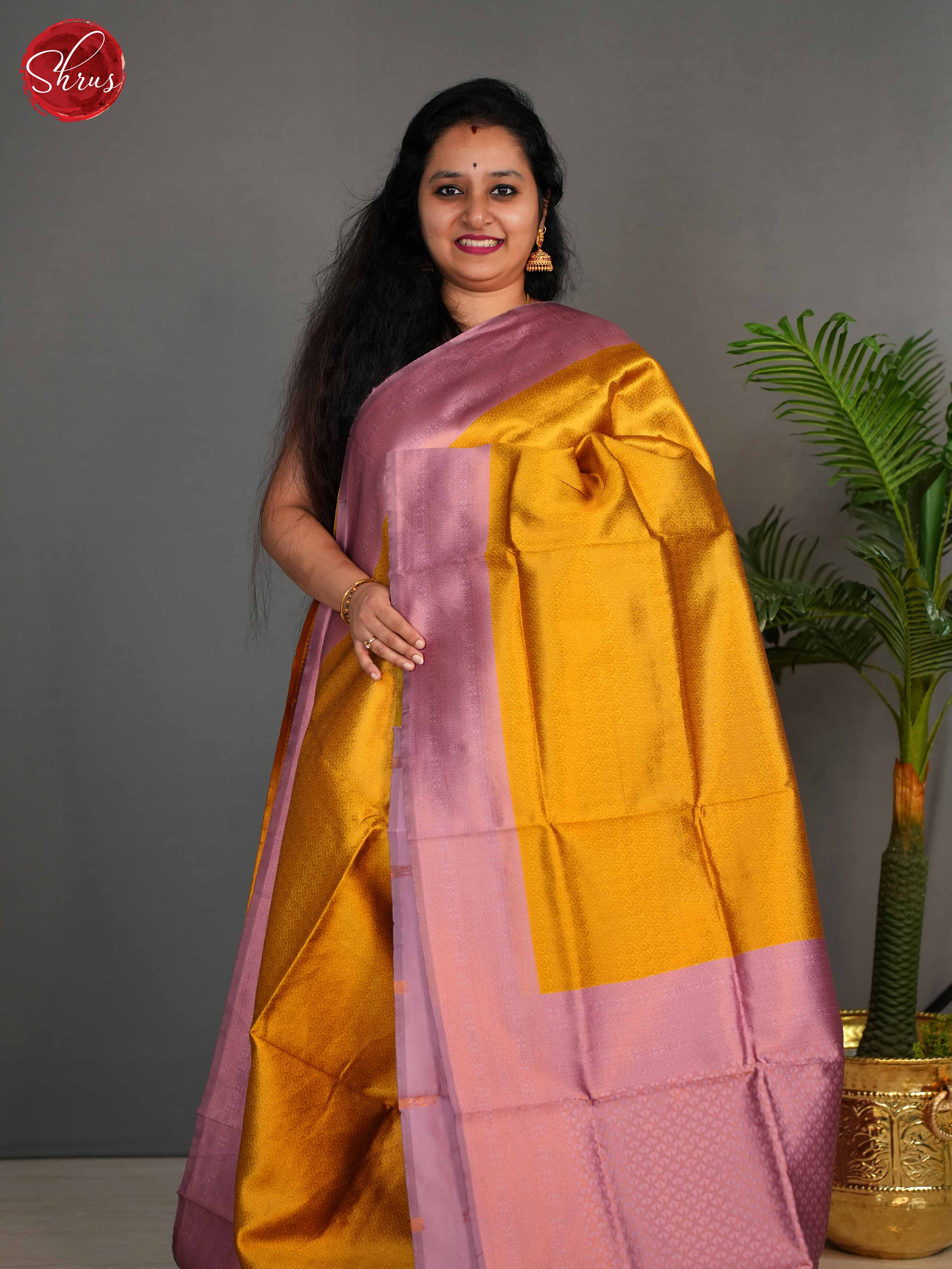 Yellow & Pink - Semi Kanchipuram Saree - Shop on ShrusEternity.com