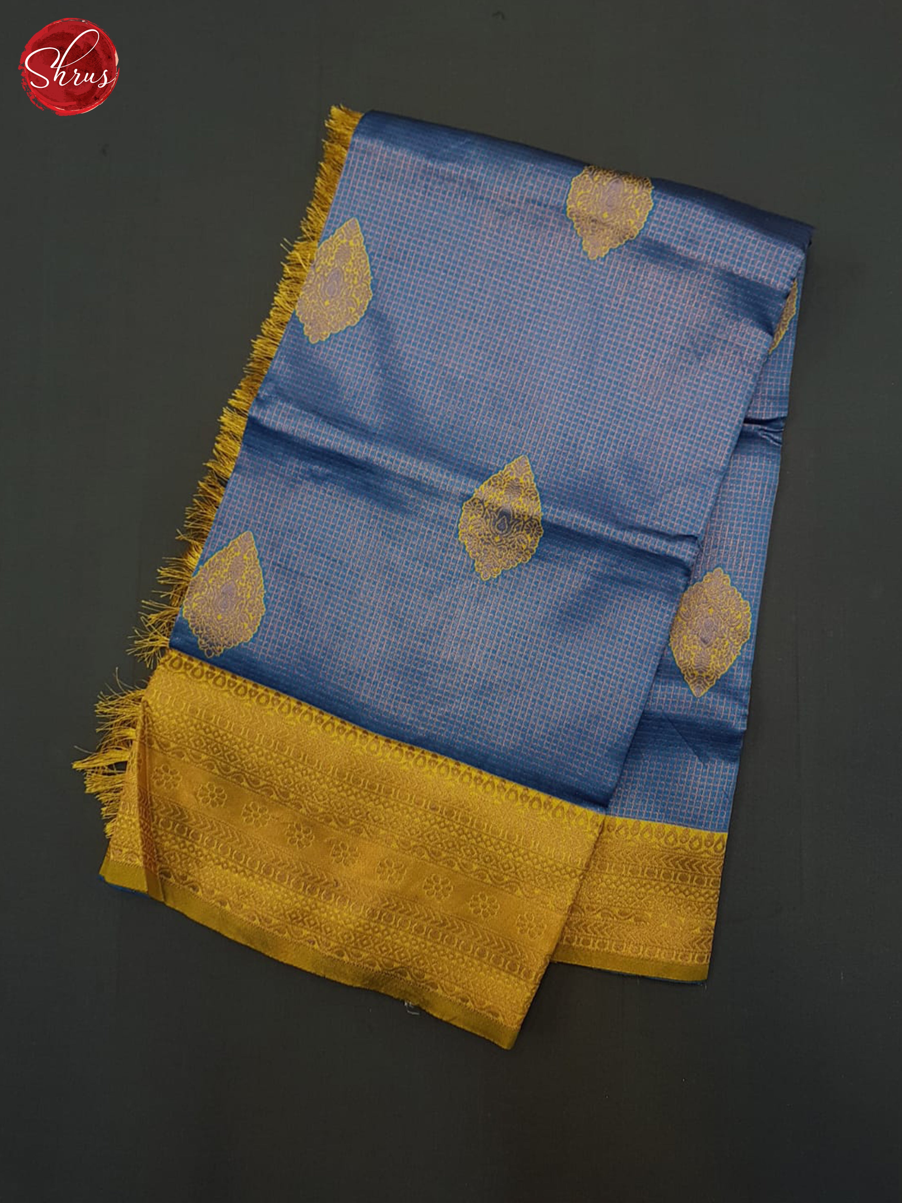 Blue & Mustard - Semi Kanchipuram Saree - Shop on ShrusEternity.com