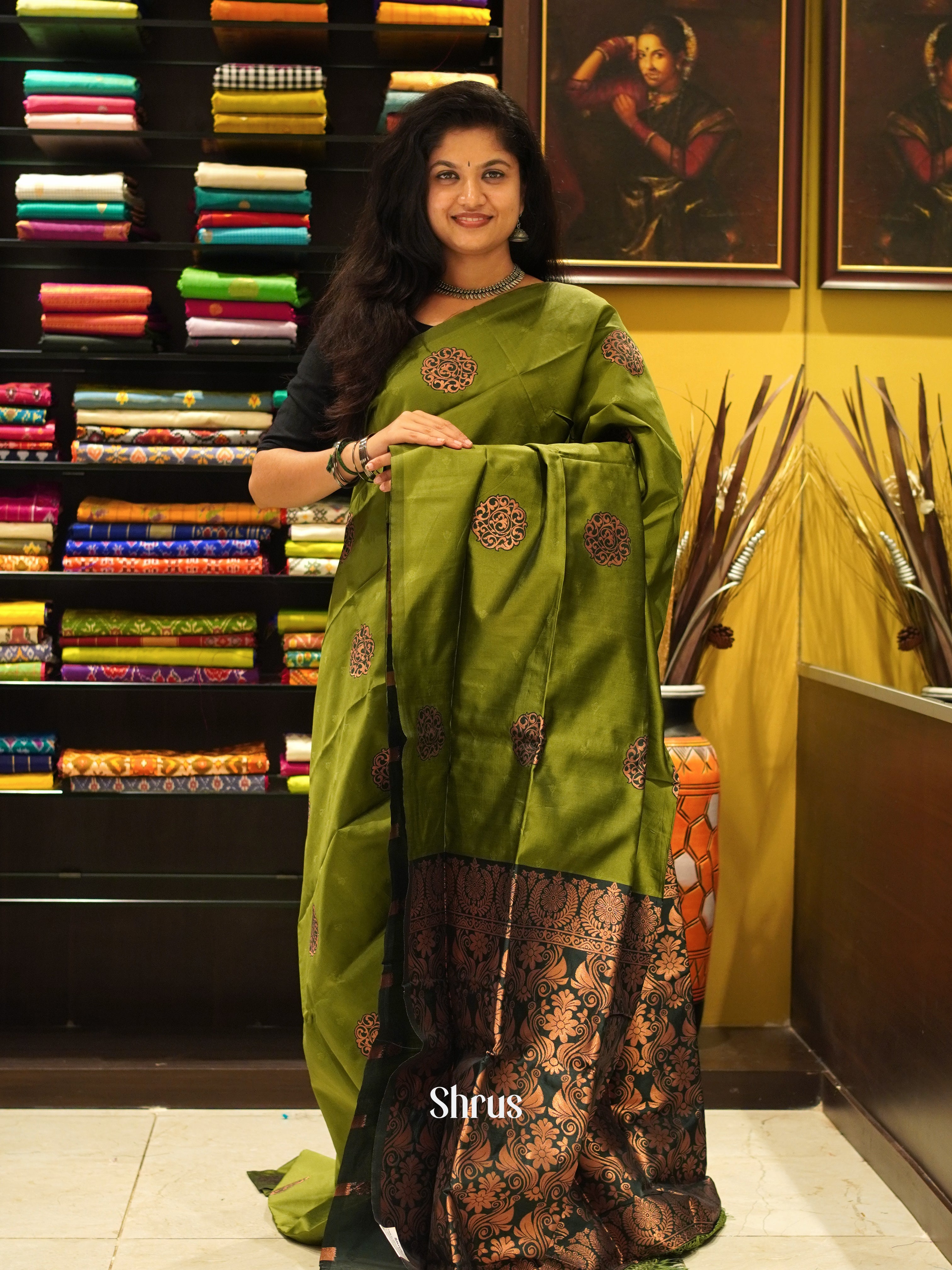 Mehandi Green & Green- Semi Soft Silk Saree - Shop on ShrusEternity.com