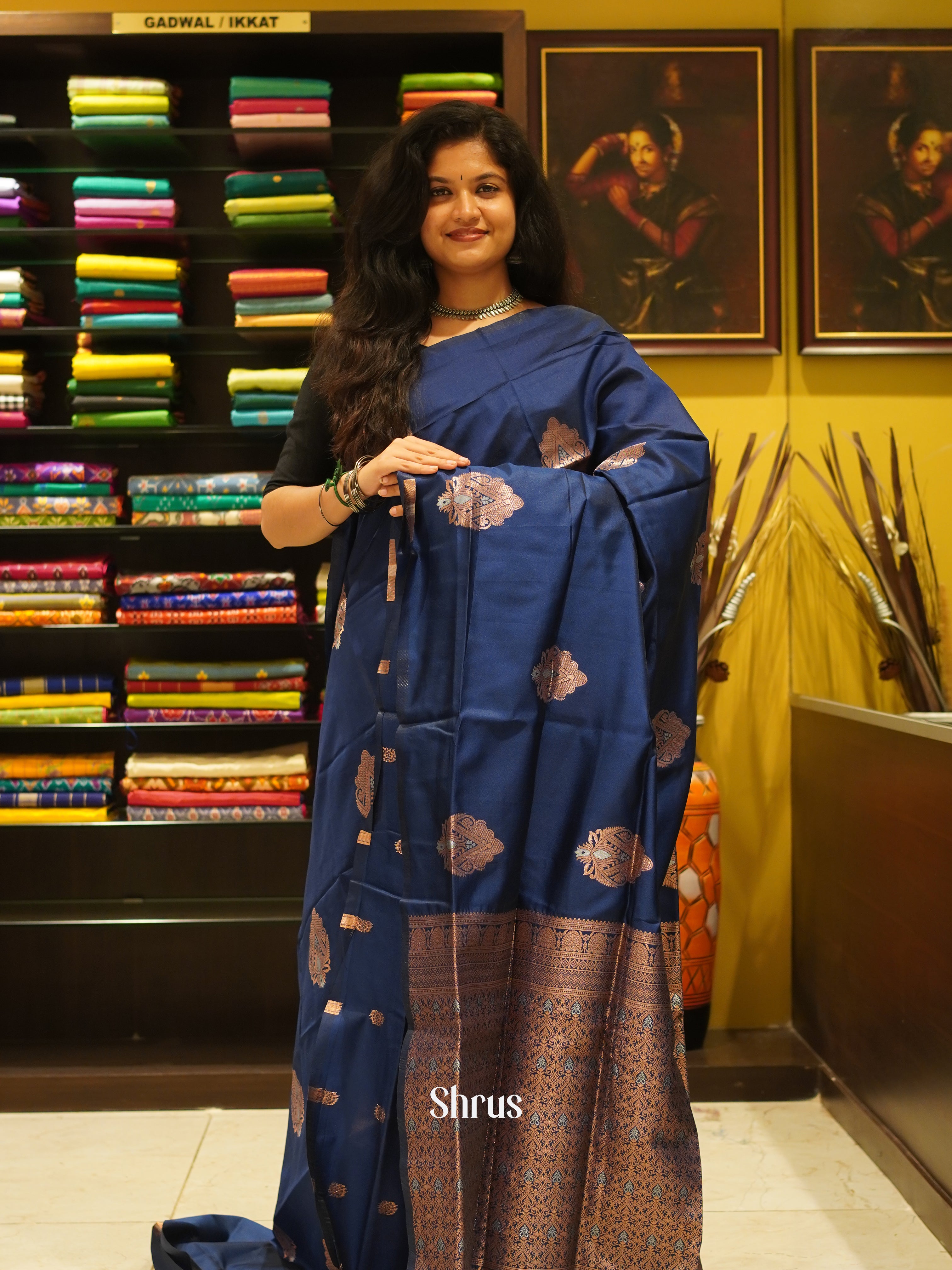NAvy Blue(Single Tone) - Semi Softsilk Saree - Shop on ShrusEternity.com