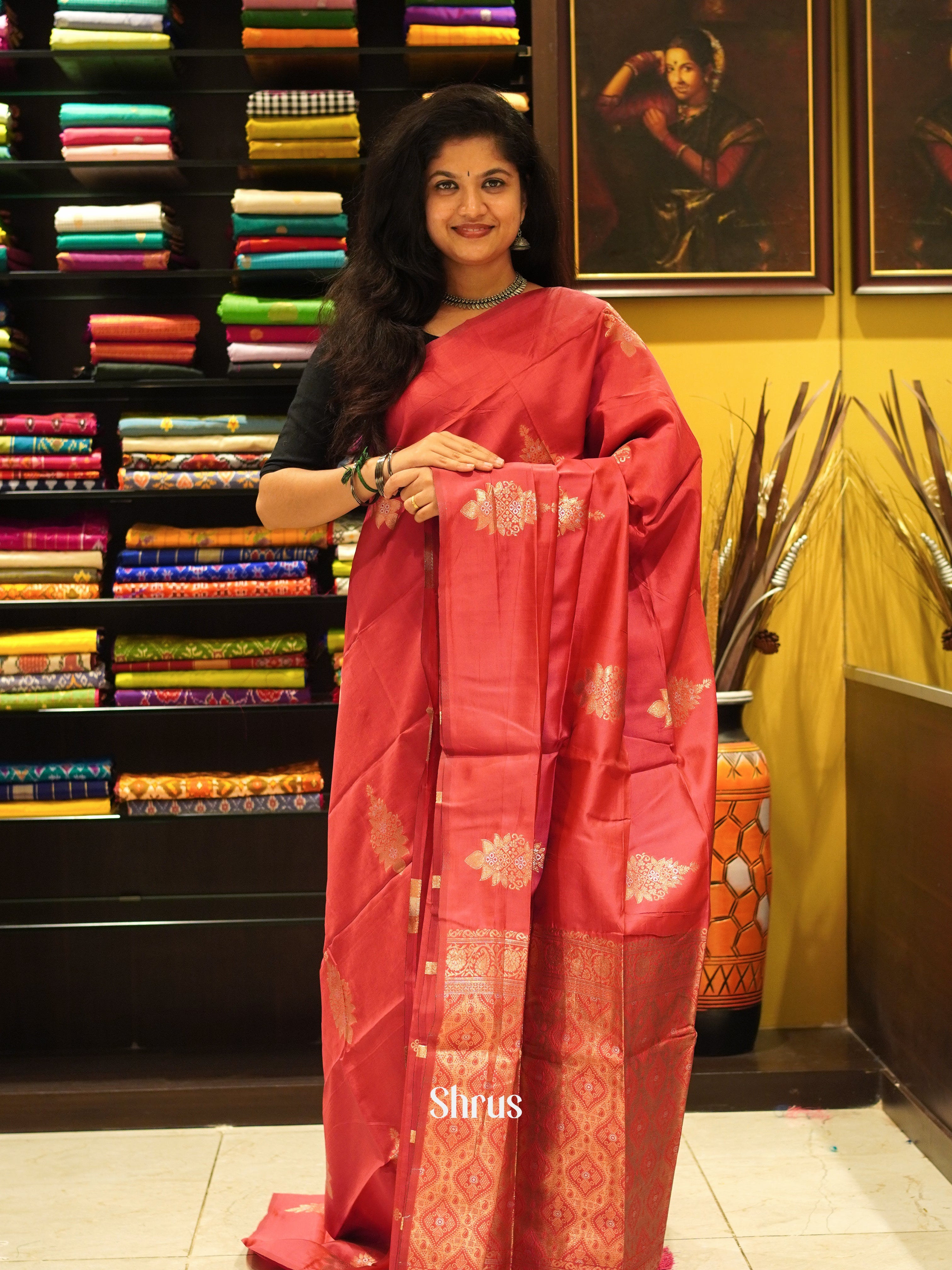 Pink(Single Tone) - Semi Softsilk Saree - Shop on ShrusEternity.com