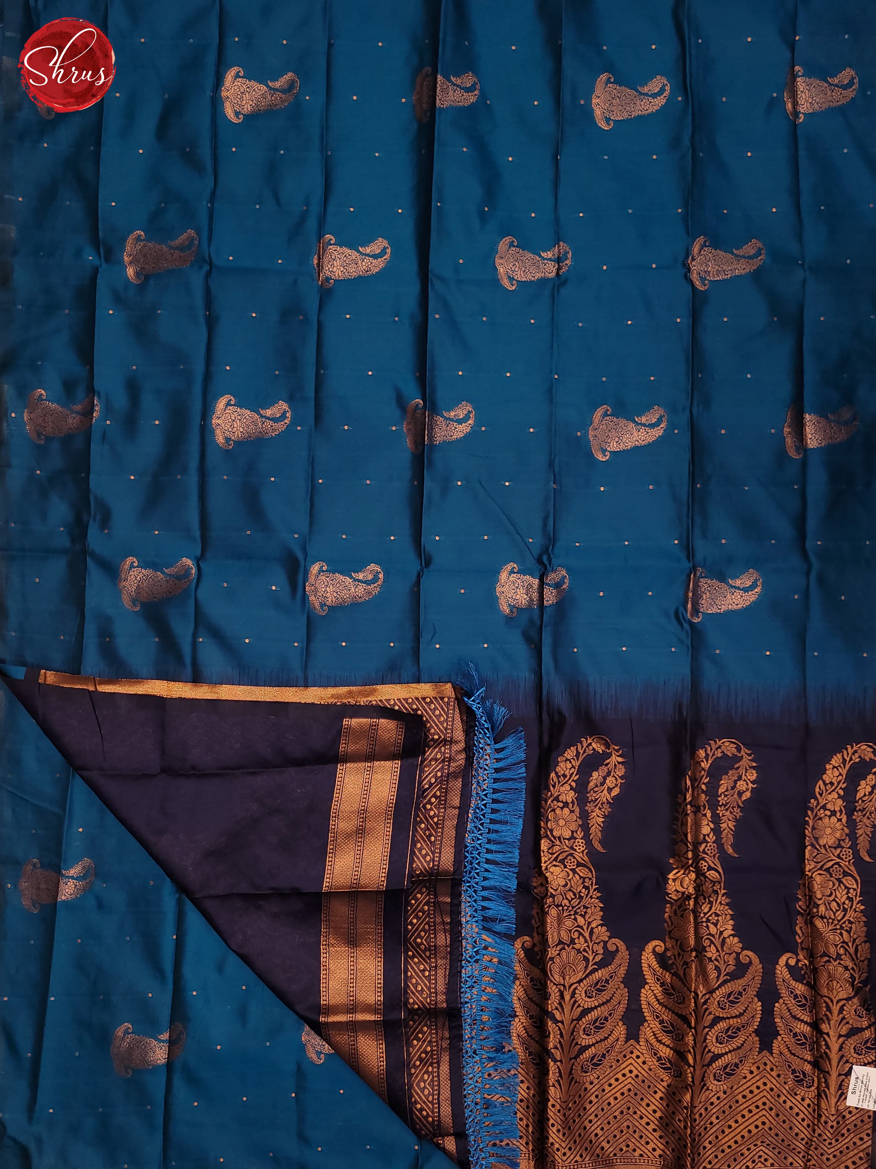 Blue & Navy Blue - Semi Softsilk Saree - Shop on ShrusEternity.com