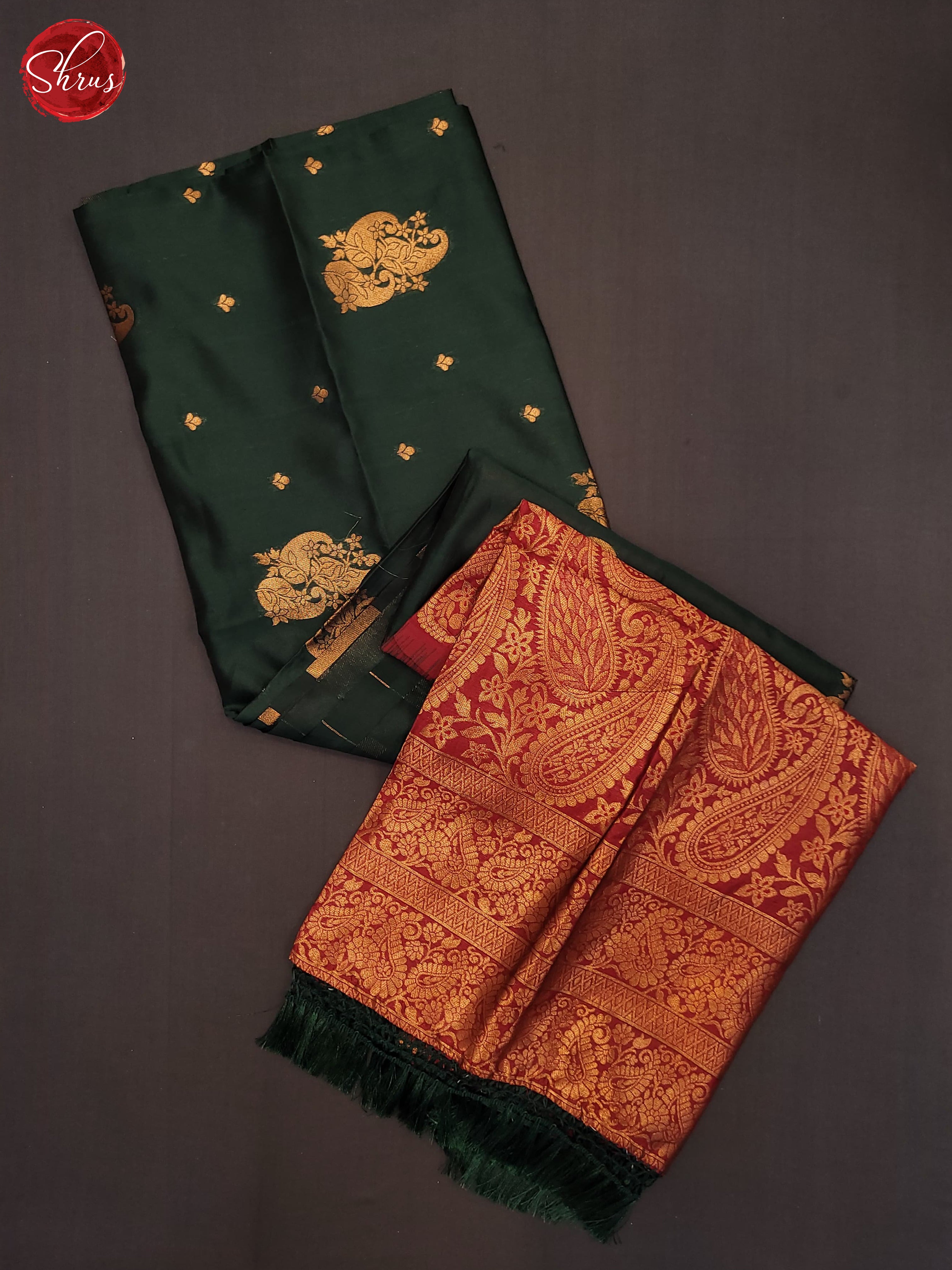 Bottle Green & Maroon - Semi Softsilk Saree - Shop on ShrusEternity.com