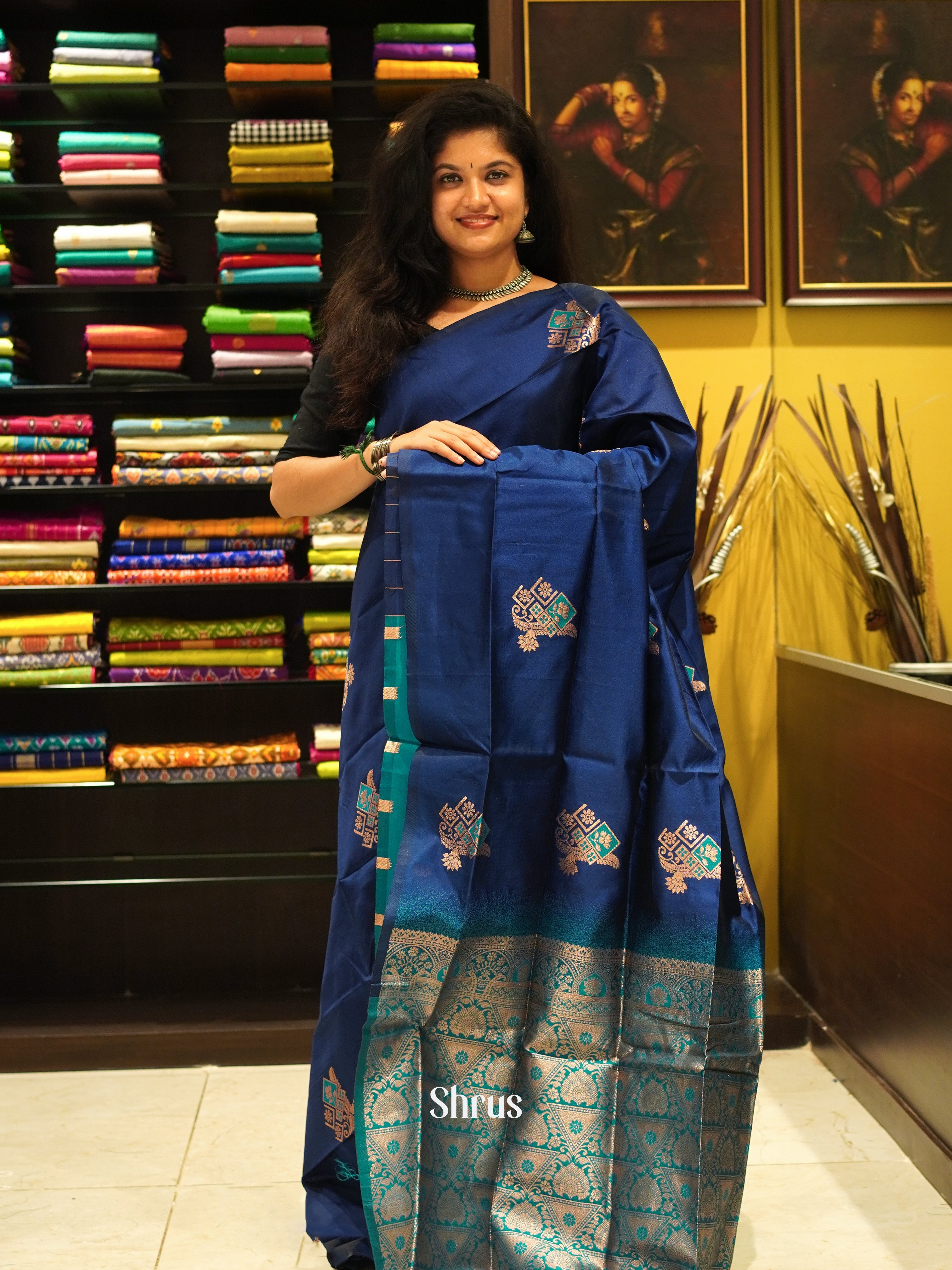 Blue And Green-SeMi soft silk saree - Shop on ShrusEternity.com