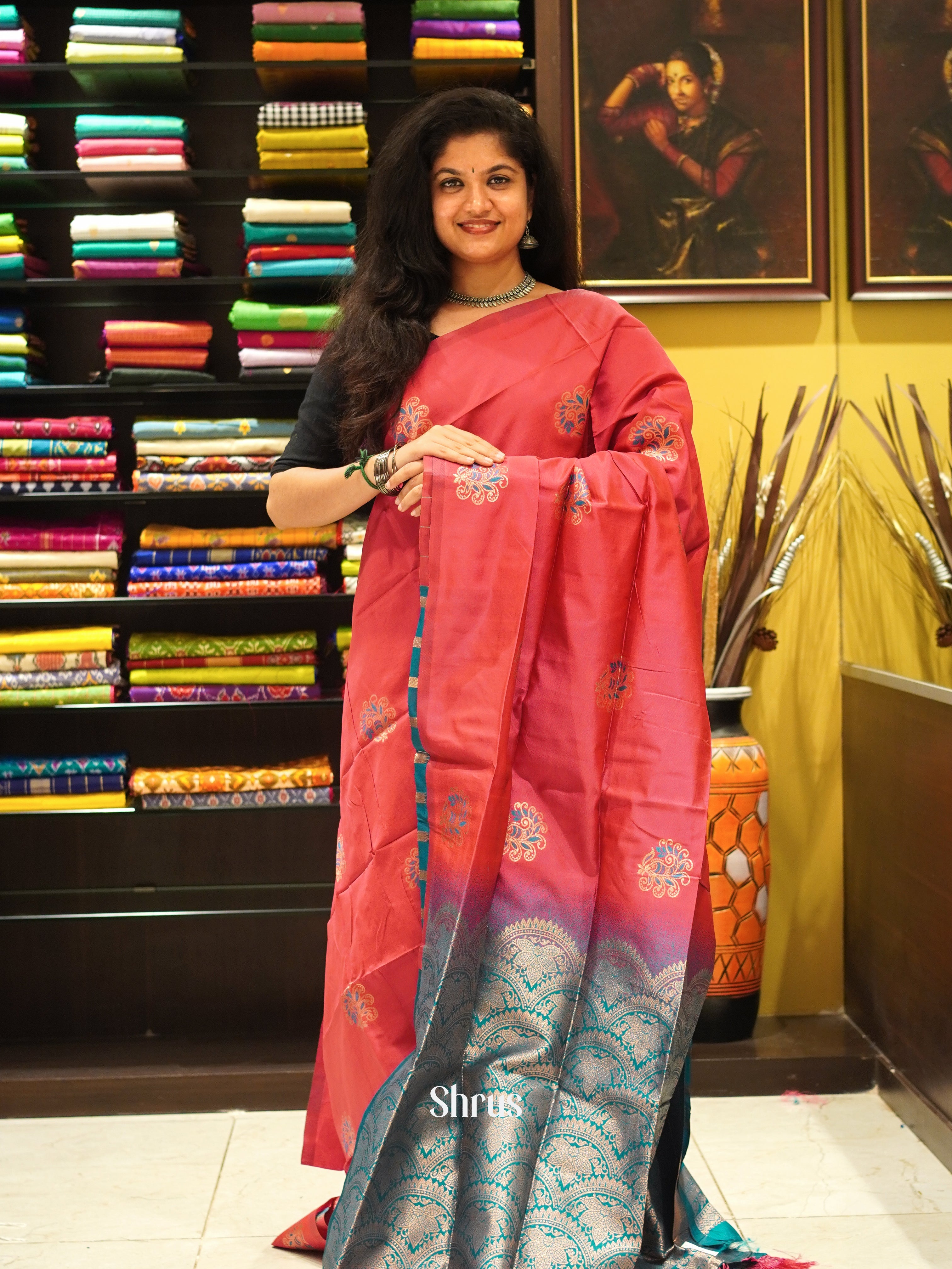 Pink And Green-Semi soft silk saree - Shop on ShrusEternity.com