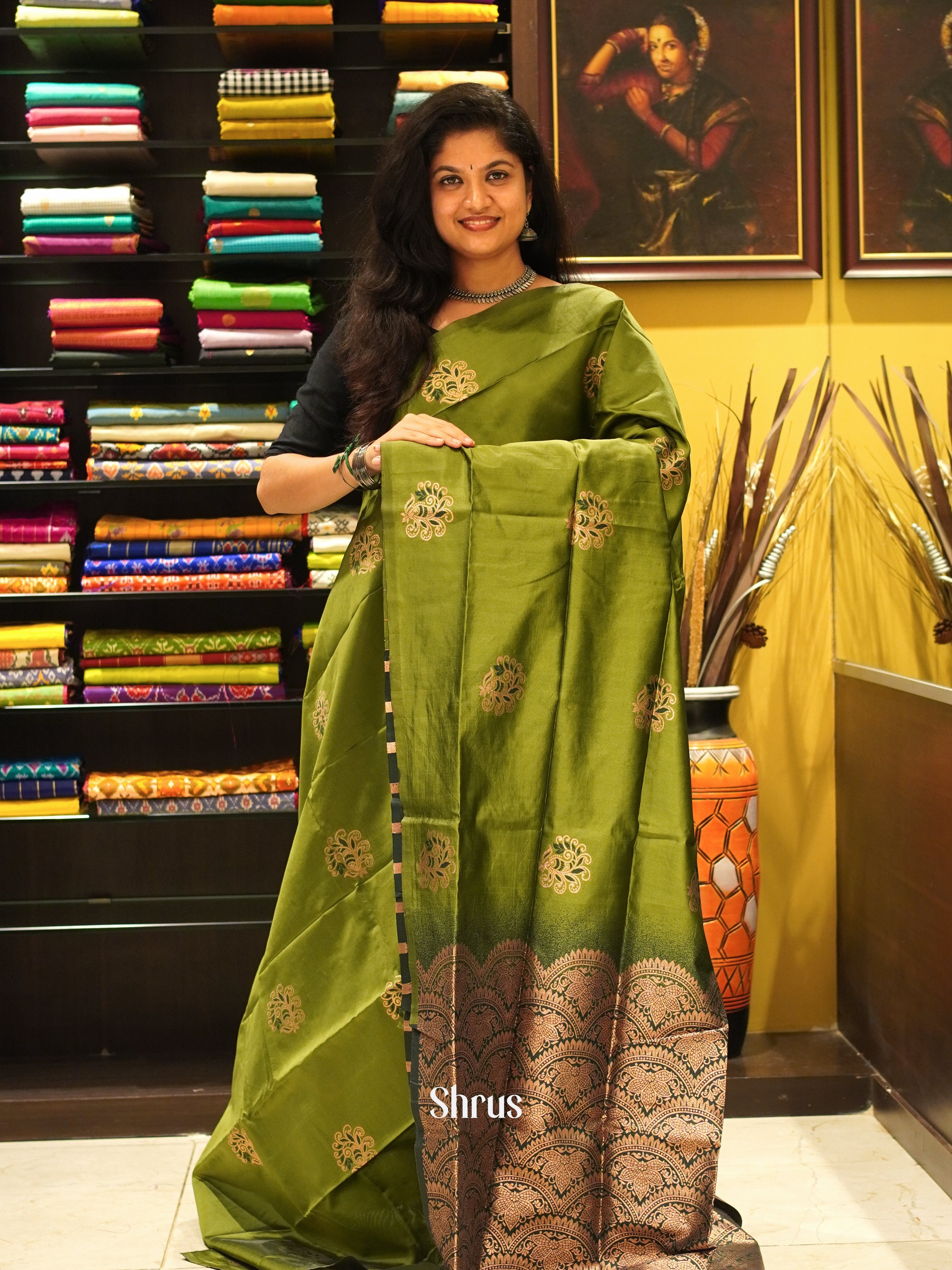 Green and dark green- Semi soft silk saree - Shop on ShrusEternity.com
