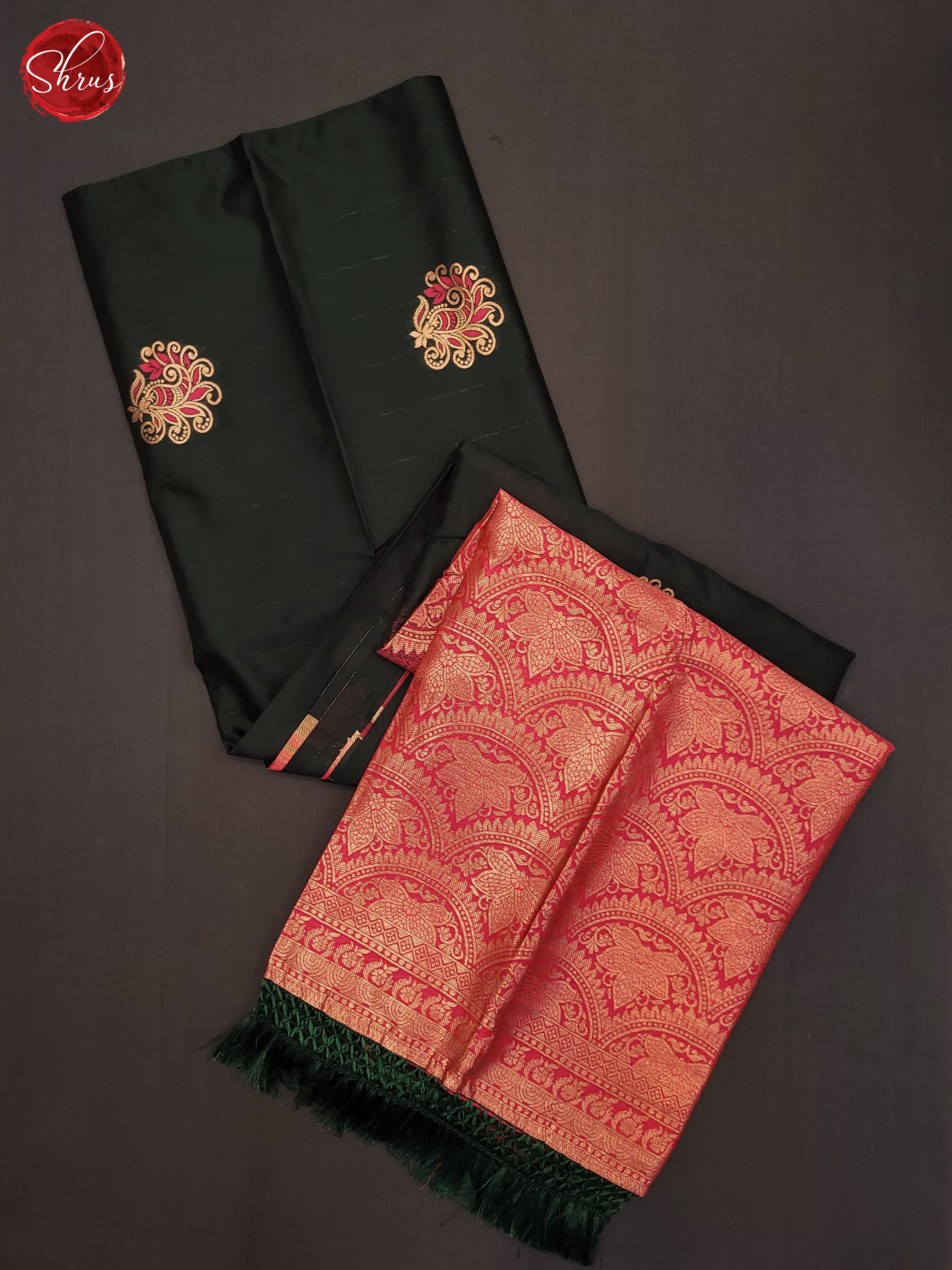 Bottle Green & Pink - Semi Softsilk Saree - Shop on ShrusEternity.com