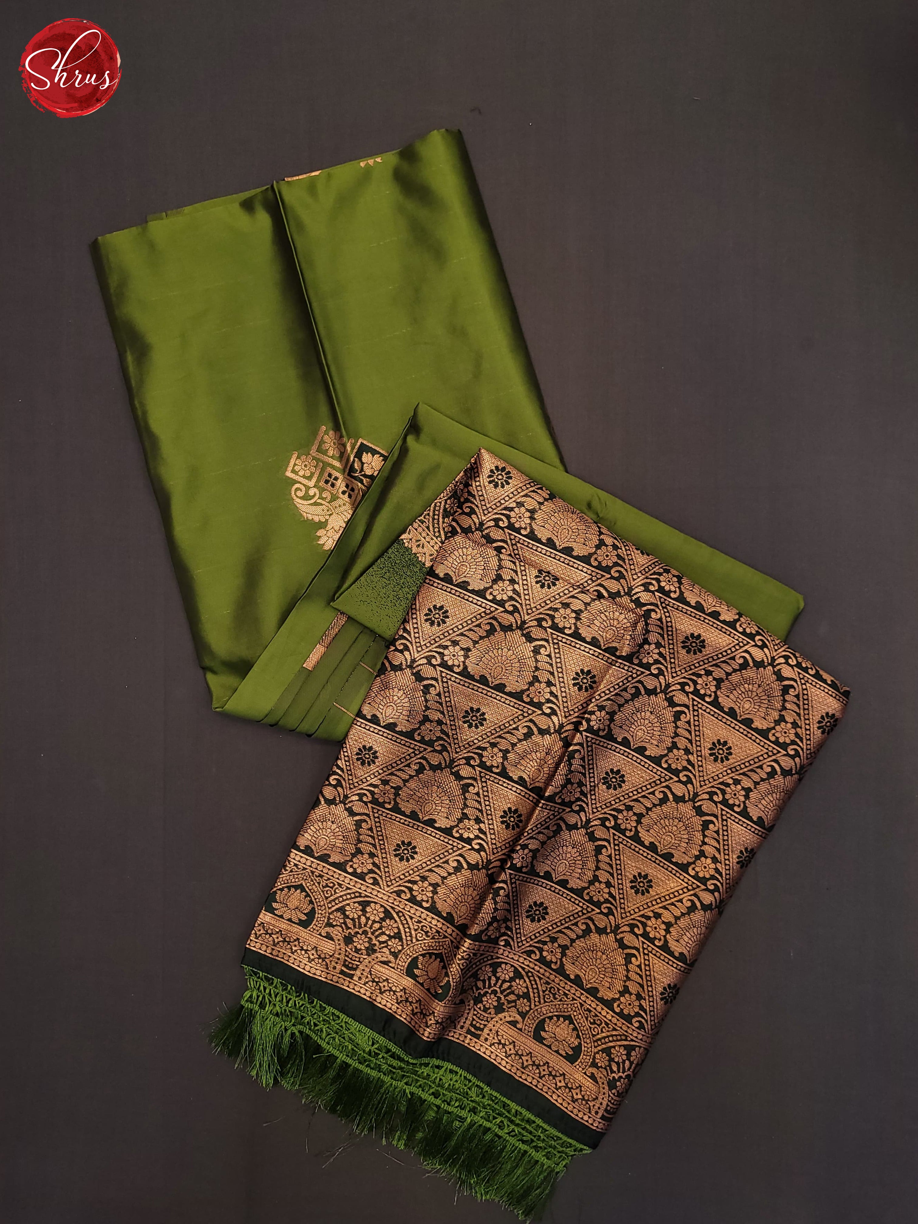 Mehandi Green & Green - Semi Softsilk Saree - Shop on ShrusEternity.com