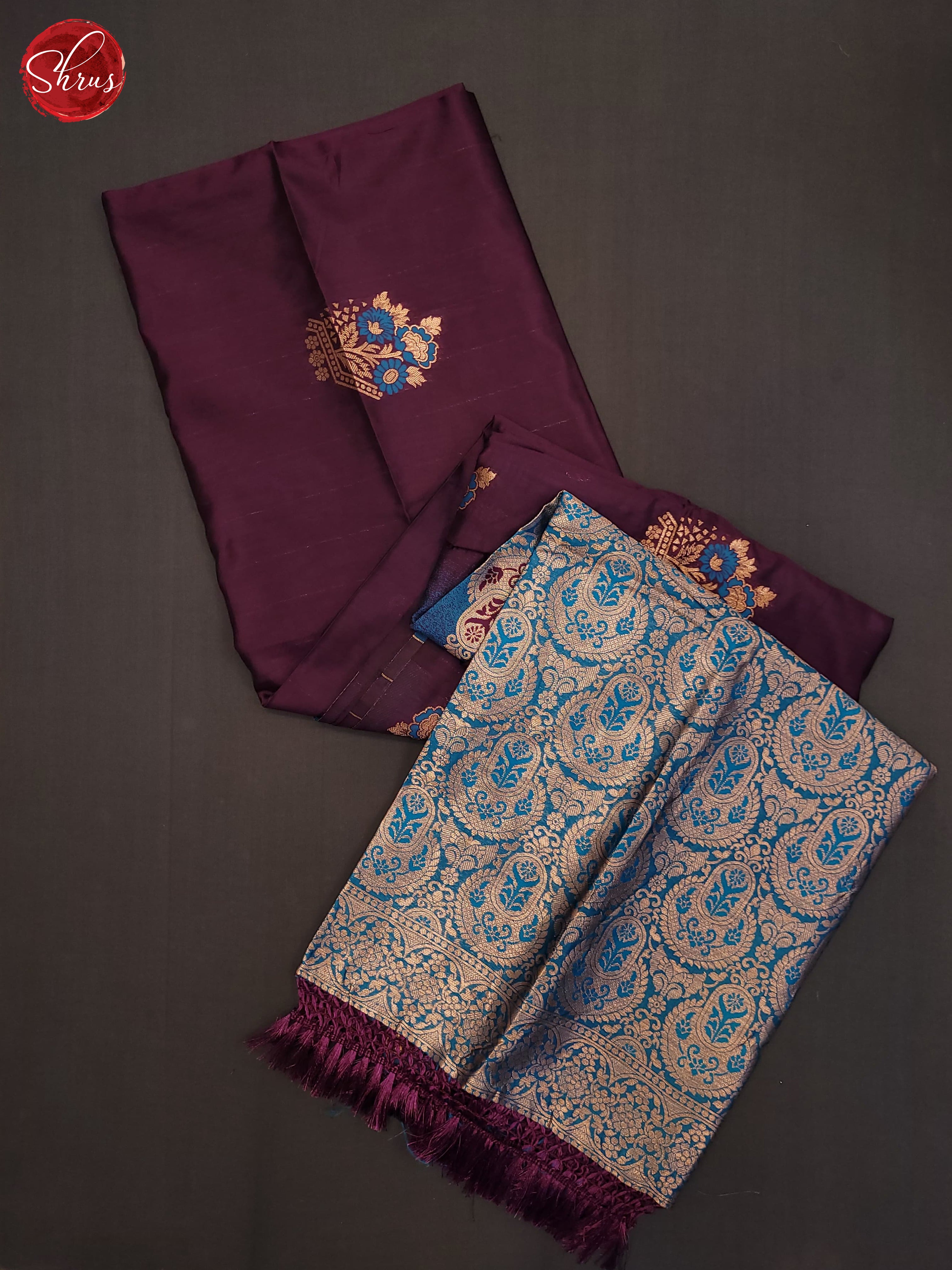 Wine & Blue- Semi Softsilk Saree - Shop on ShrusEternity.com