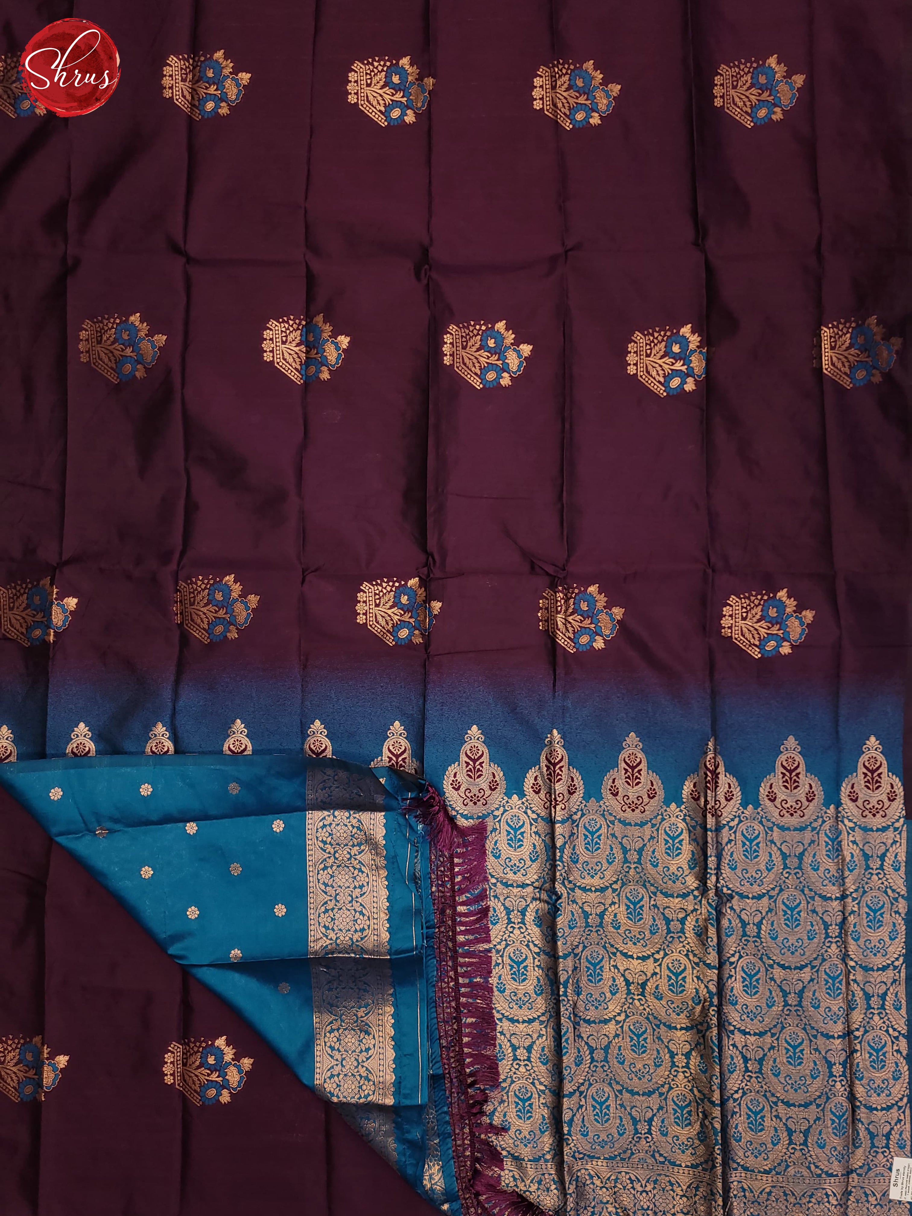 Wine & Blue- Semi Softsilk Saree - Shop on ShrusEternity.com