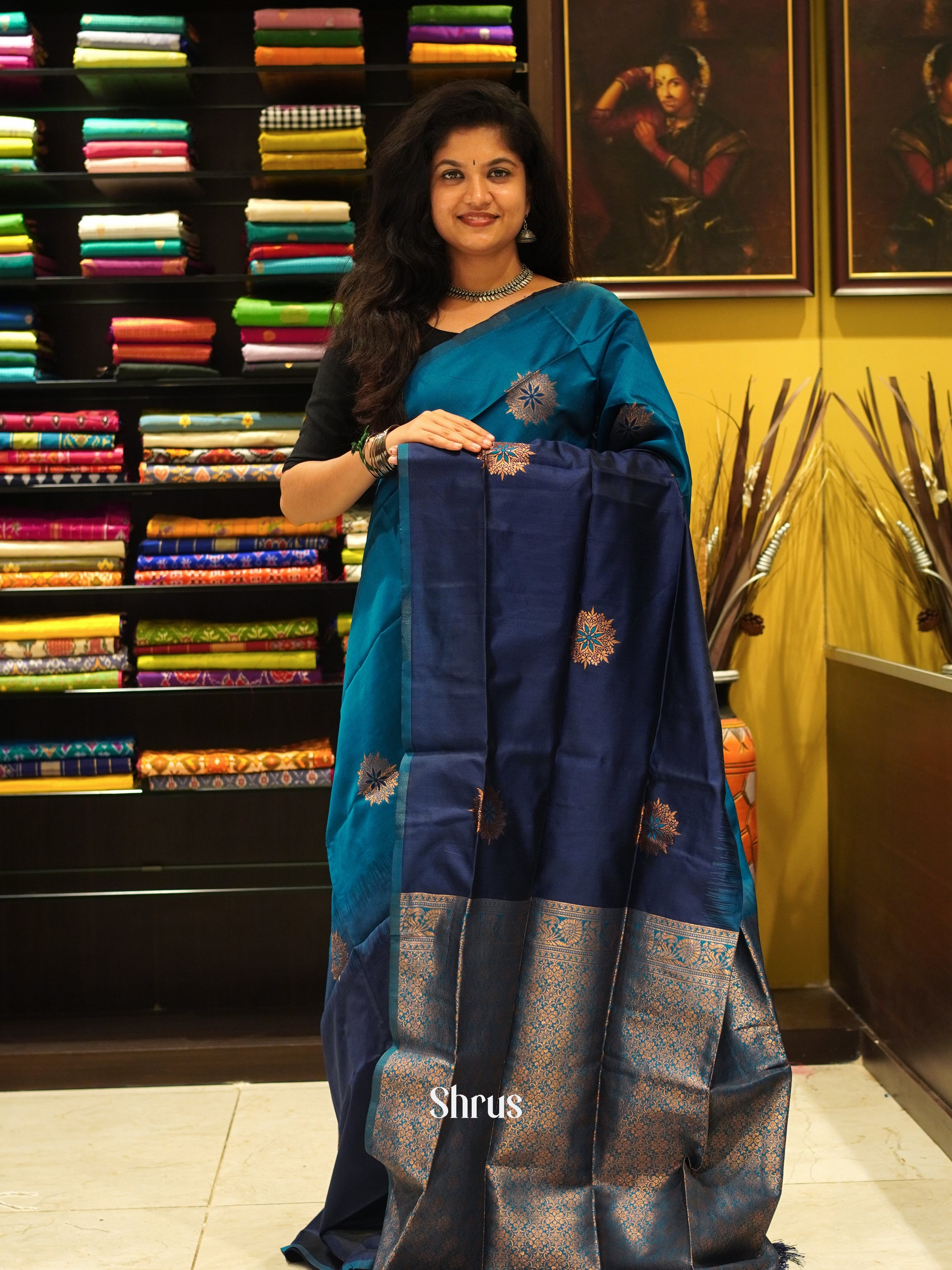 Dark & Light Blue - Semi Soft Silk Saree - Shop on ShrusEternity.com