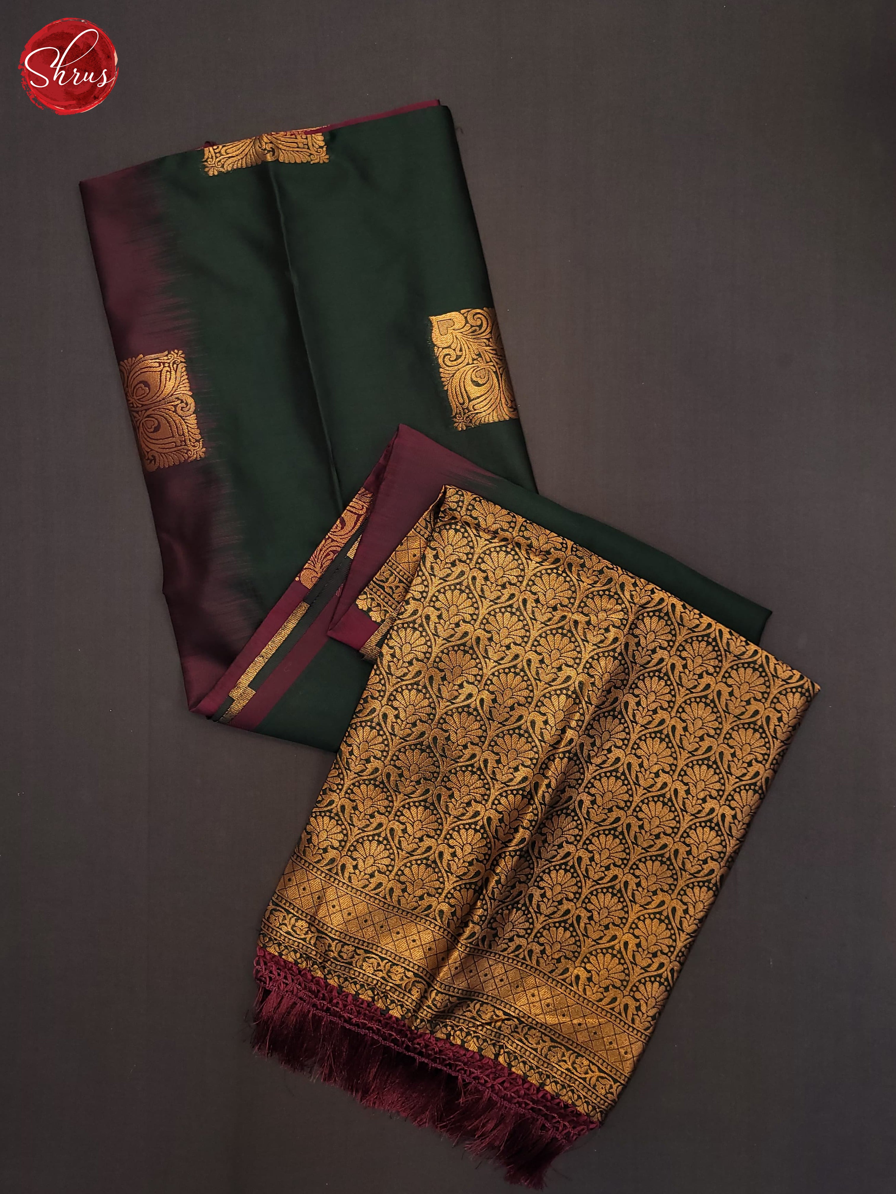 Wine & Bottle Green - Semi Softsilk Saree - Shop on ShrusEternity.com
