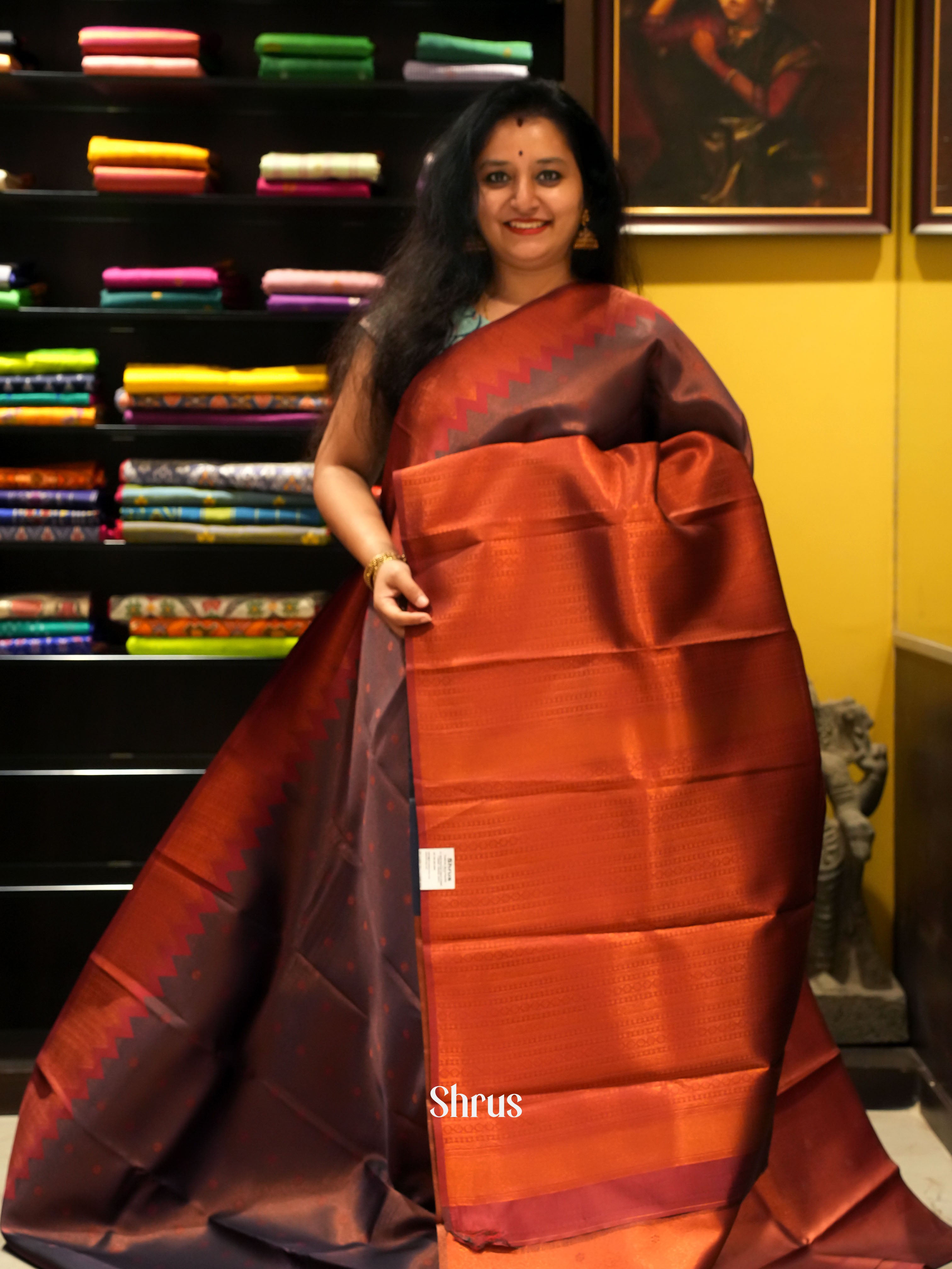 Purple & Maroon - Semi Tissue Saree - Shop on ShrusEternity.com
