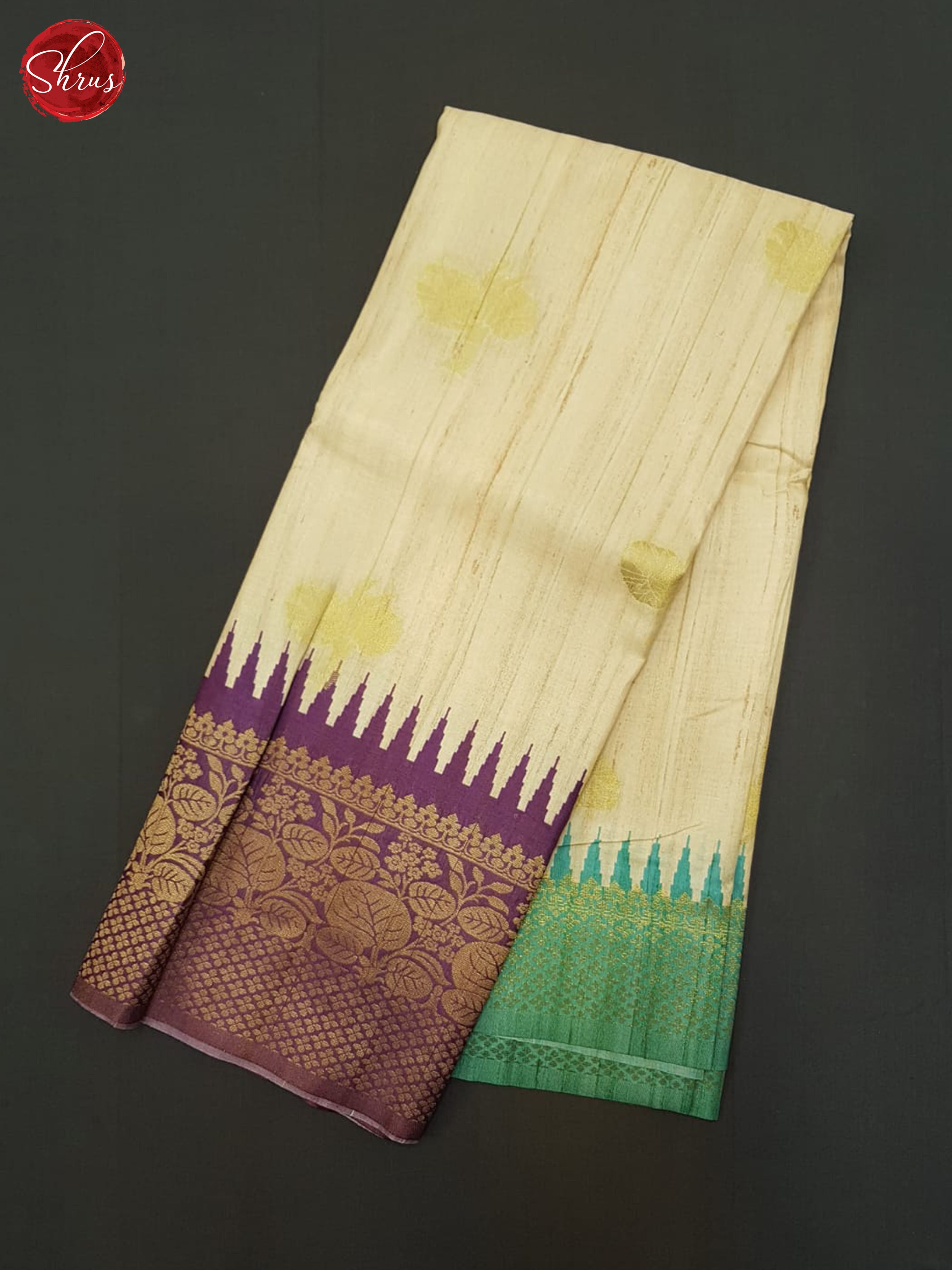 Beige & Purple - Semi Rawsilk Saree - Shop on ShrusEternity.com