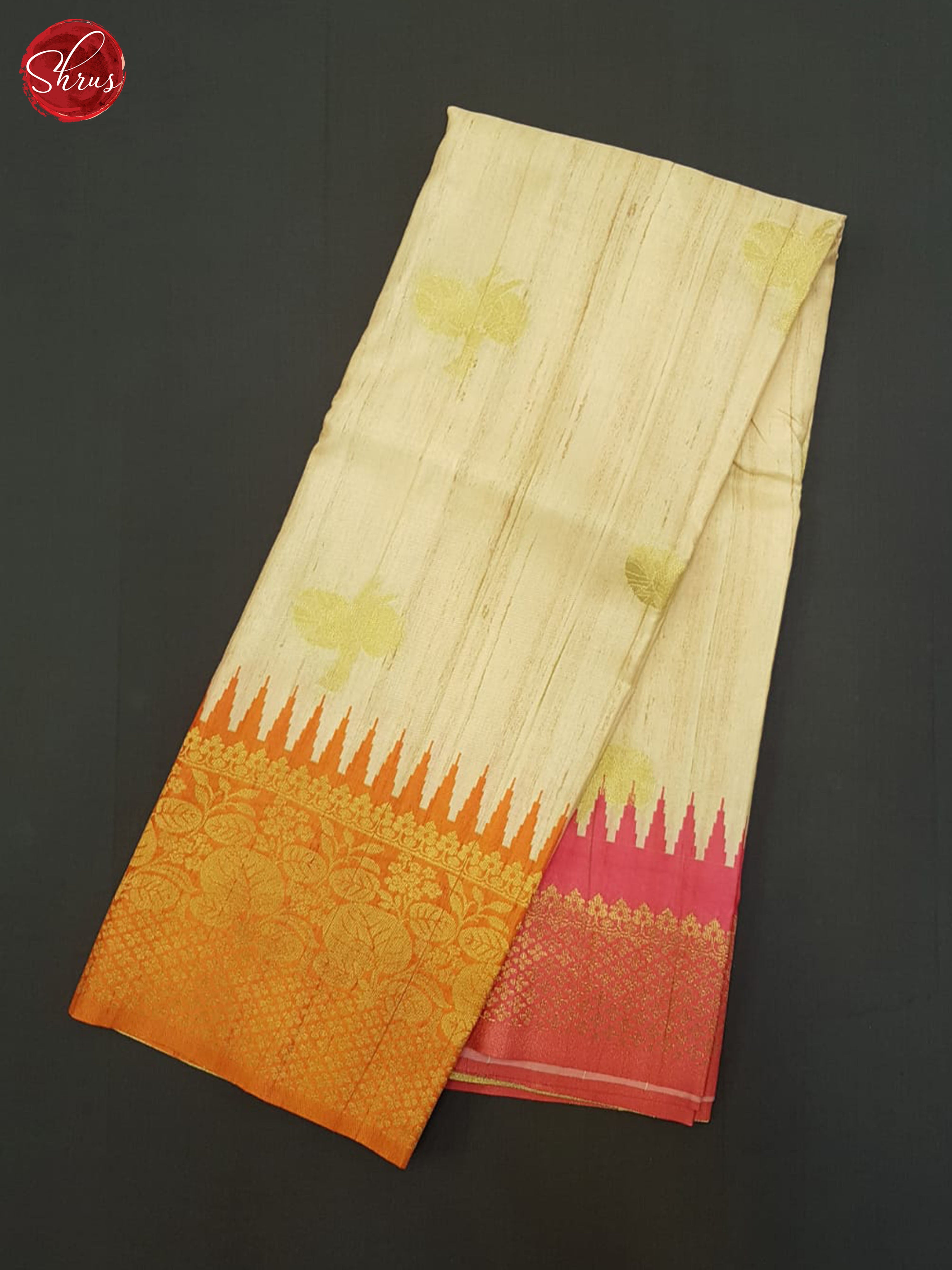 Beige & Orange - Semi Rawsilk Saree - Shop on ShrusEternity.com