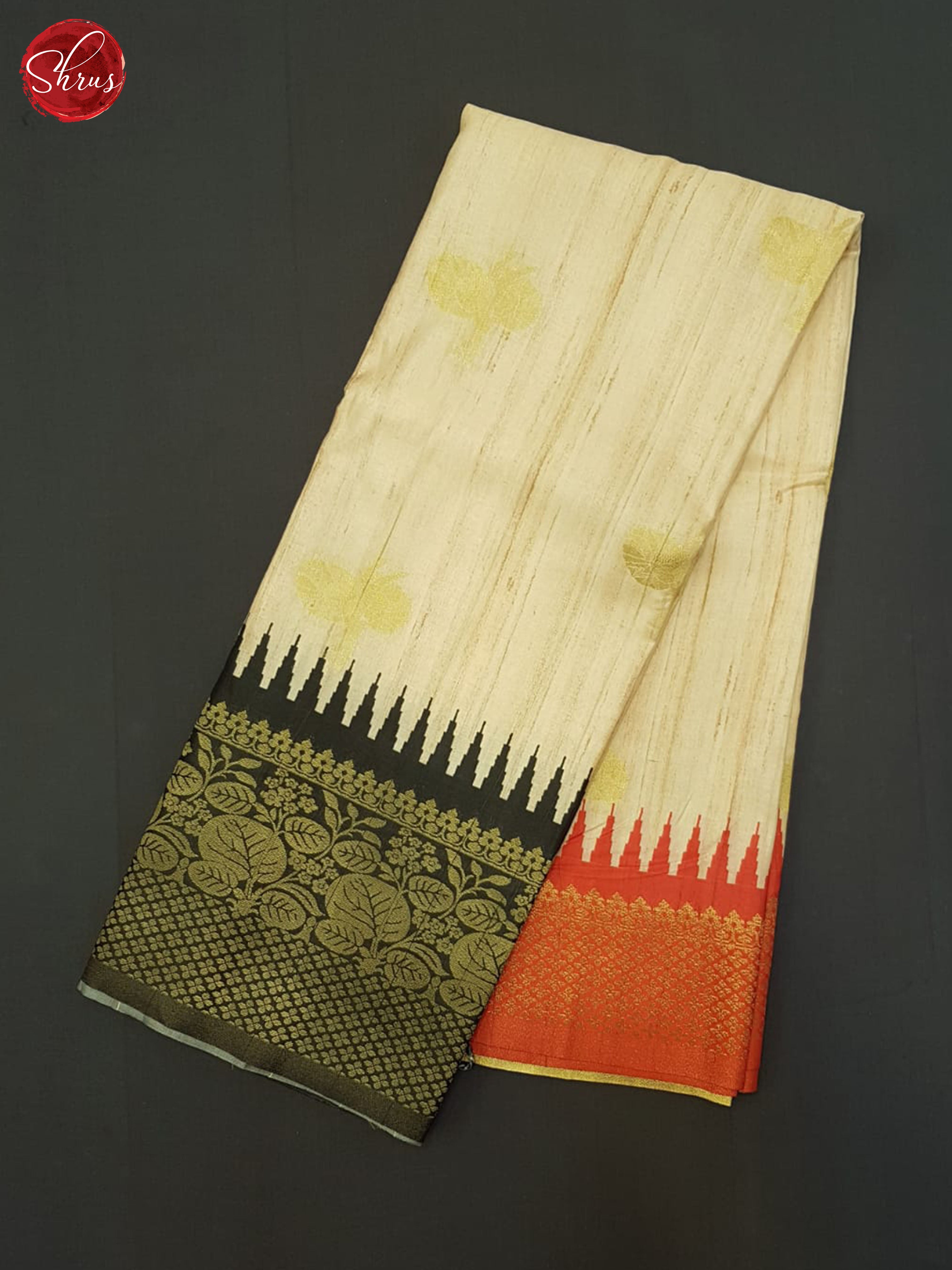 Beige & Black - Semi Rawsilk Saree - Shop on ShrusEternity.com