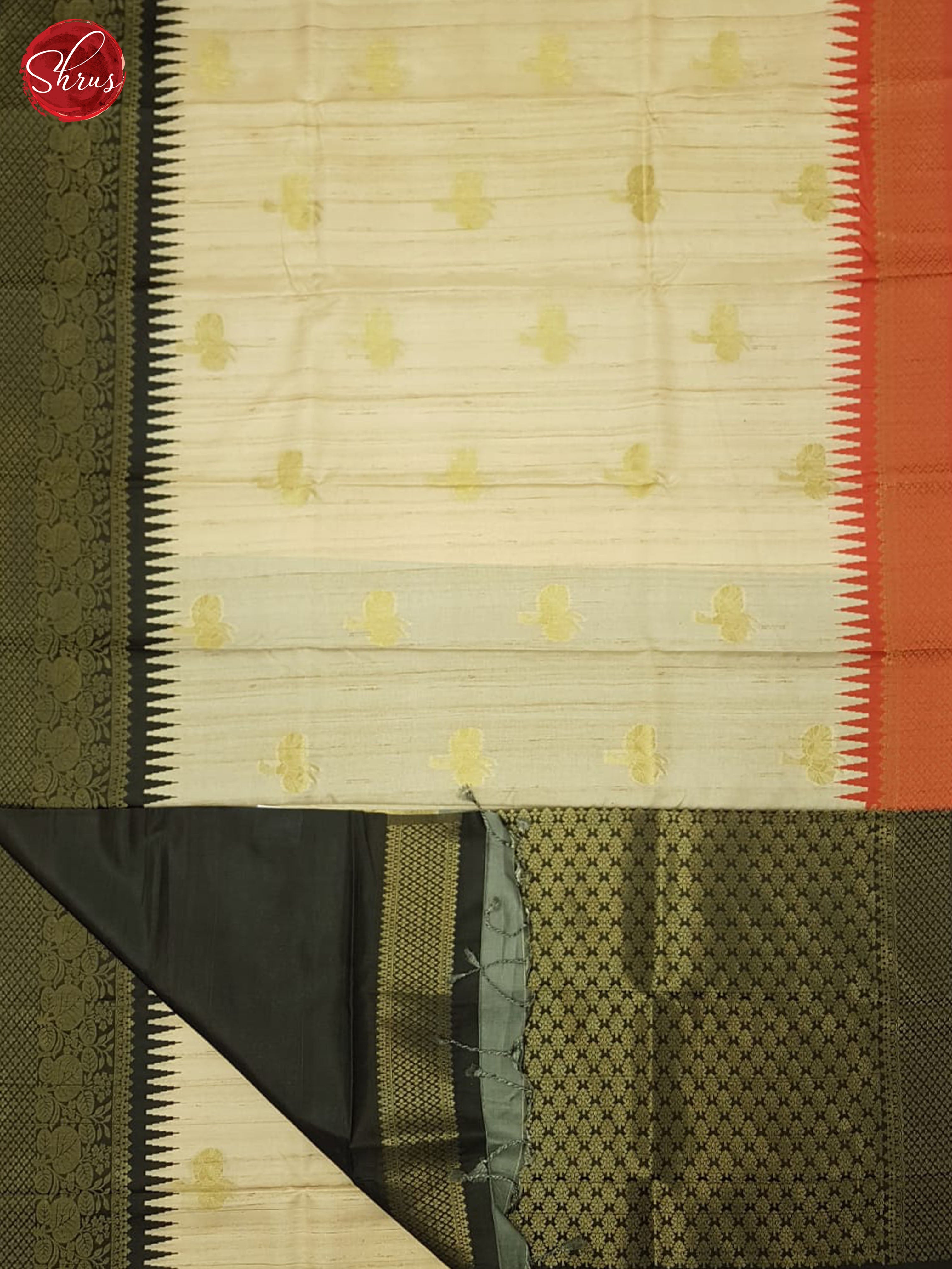 Beige & Black - Semi Rawsilk Saree - Shop on ShrusEternity.com