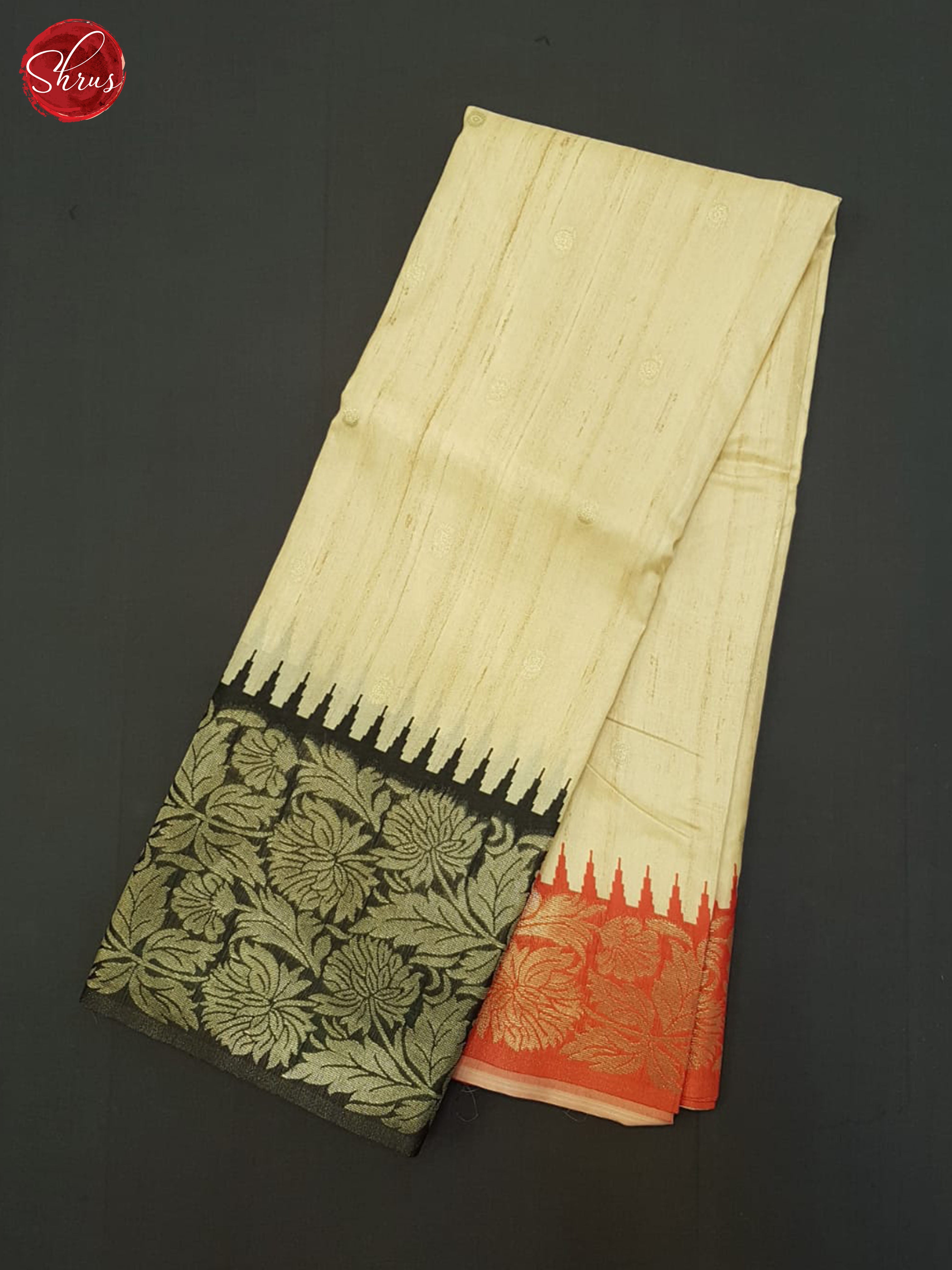 Beige & Black- Semi Rawsilk Saree - Shop on ShrusEternity.com