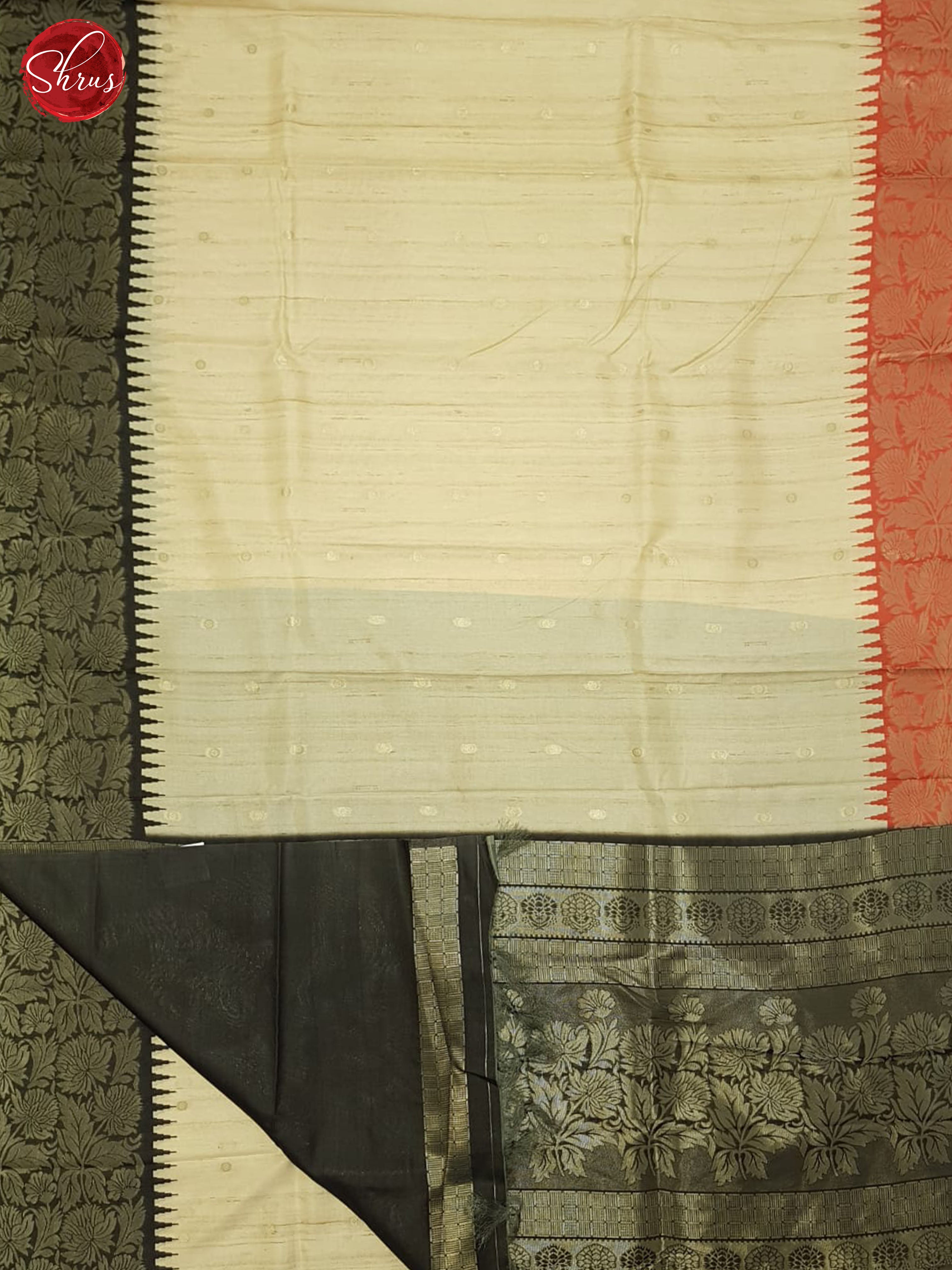 Beige & Black- Semi Rawsilk Saree - Shop on ShrusEternity.com