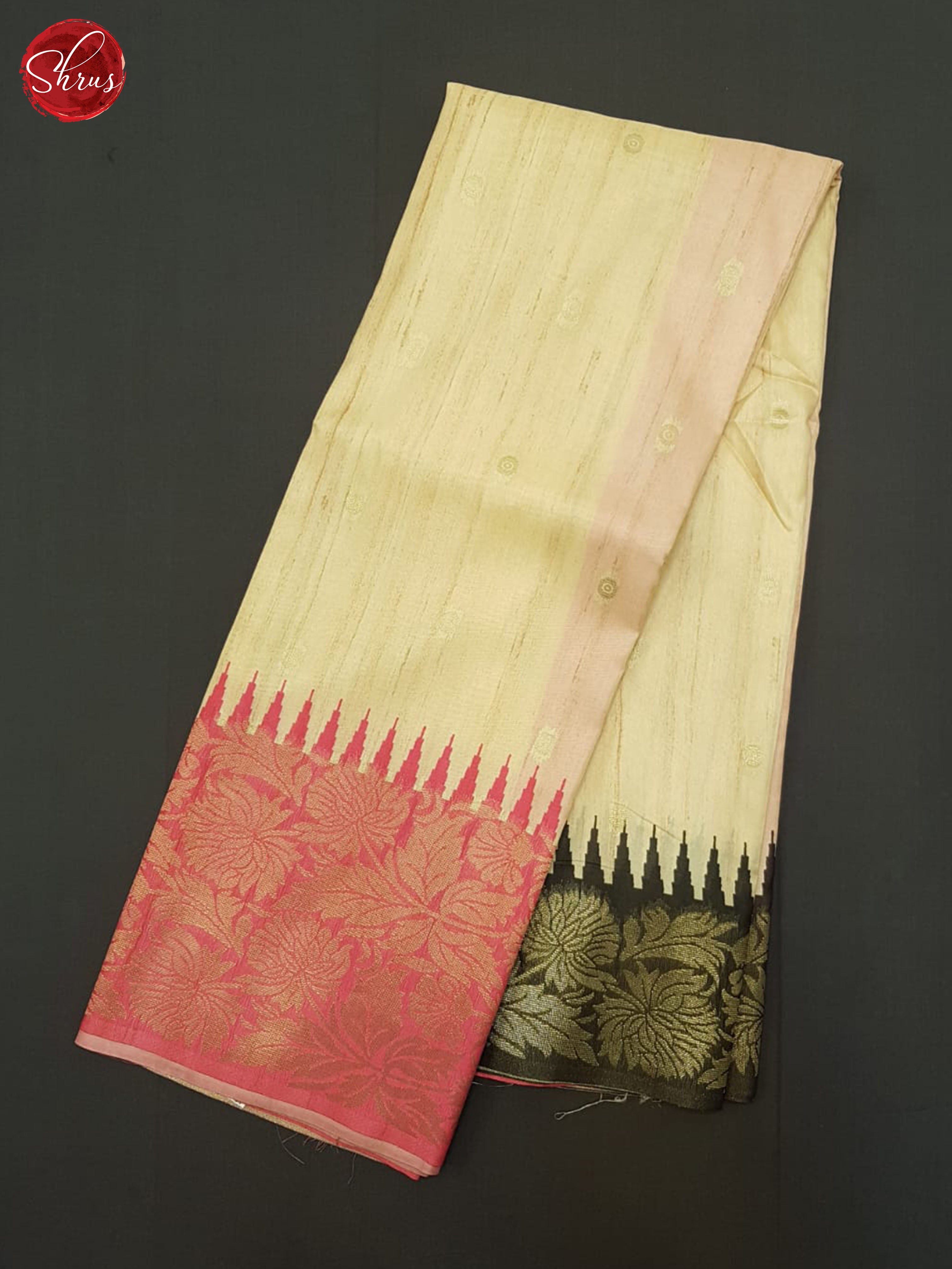Beige & Pink - Semi Rawsilk Saree - Shop on ShrusEternity.com