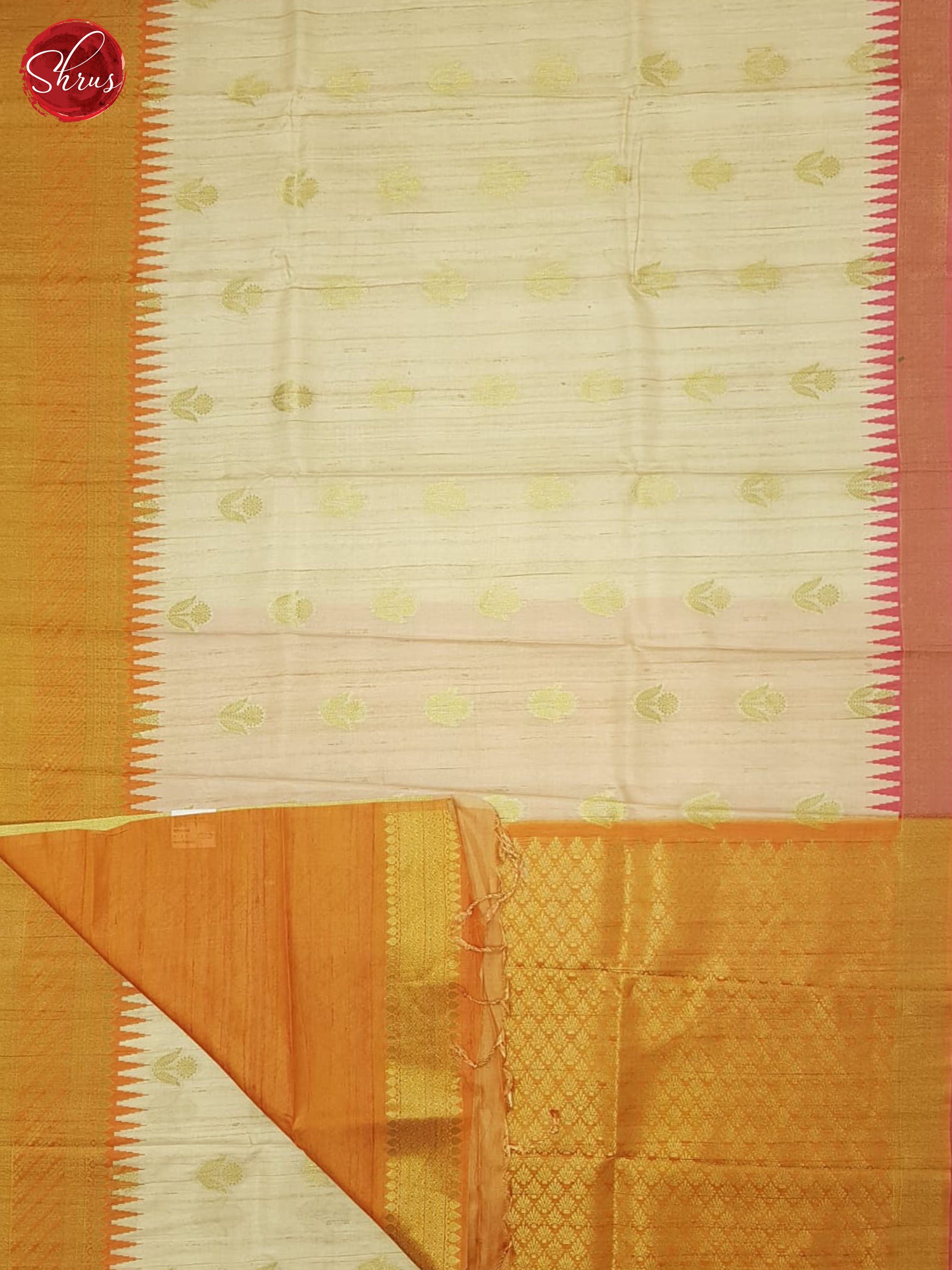 Beige & Orange - Semi Rawsilk Saree - Shop on ShrusEternity.com